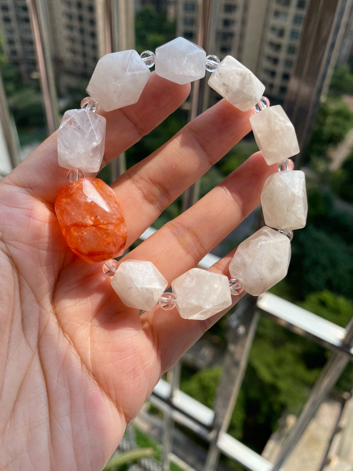 Snowflake Phantom Glue Flower Quartz Bracelet