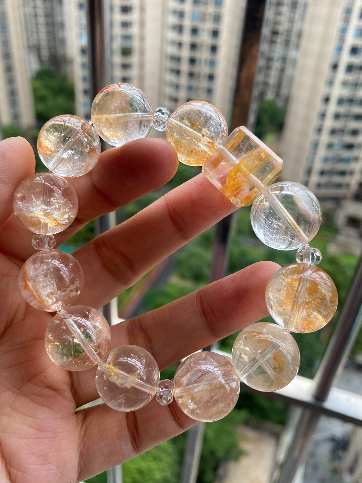 Yellow Rutilated Quartz Crystal Beaded Bracelet
