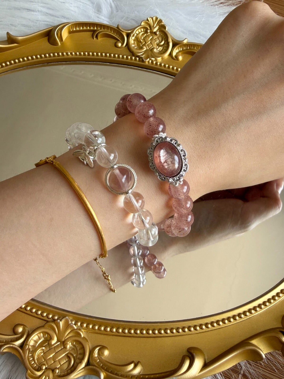 Natural Crystal Double Loop Beaded Bracelet