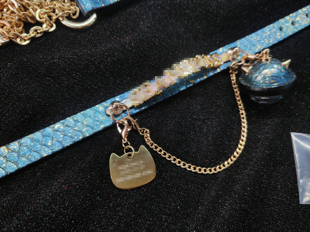 Grün-blaues Lederhalsband mit doppelter Lage