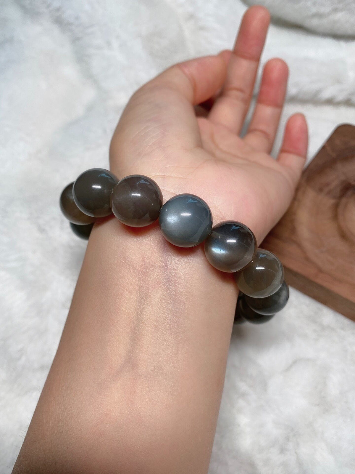 Moonstone Beaded Bracelet 15mm Silver Charm