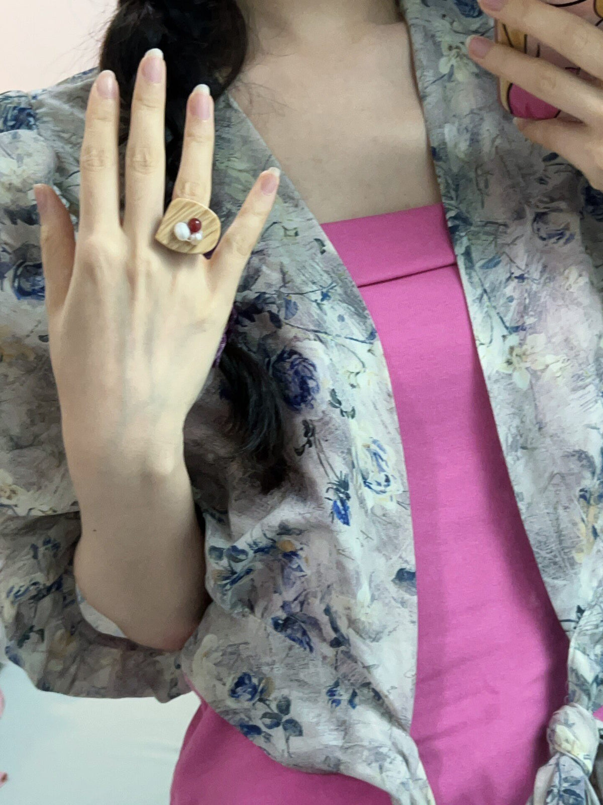 Vintage Chinese Style Pearl Agate Ring