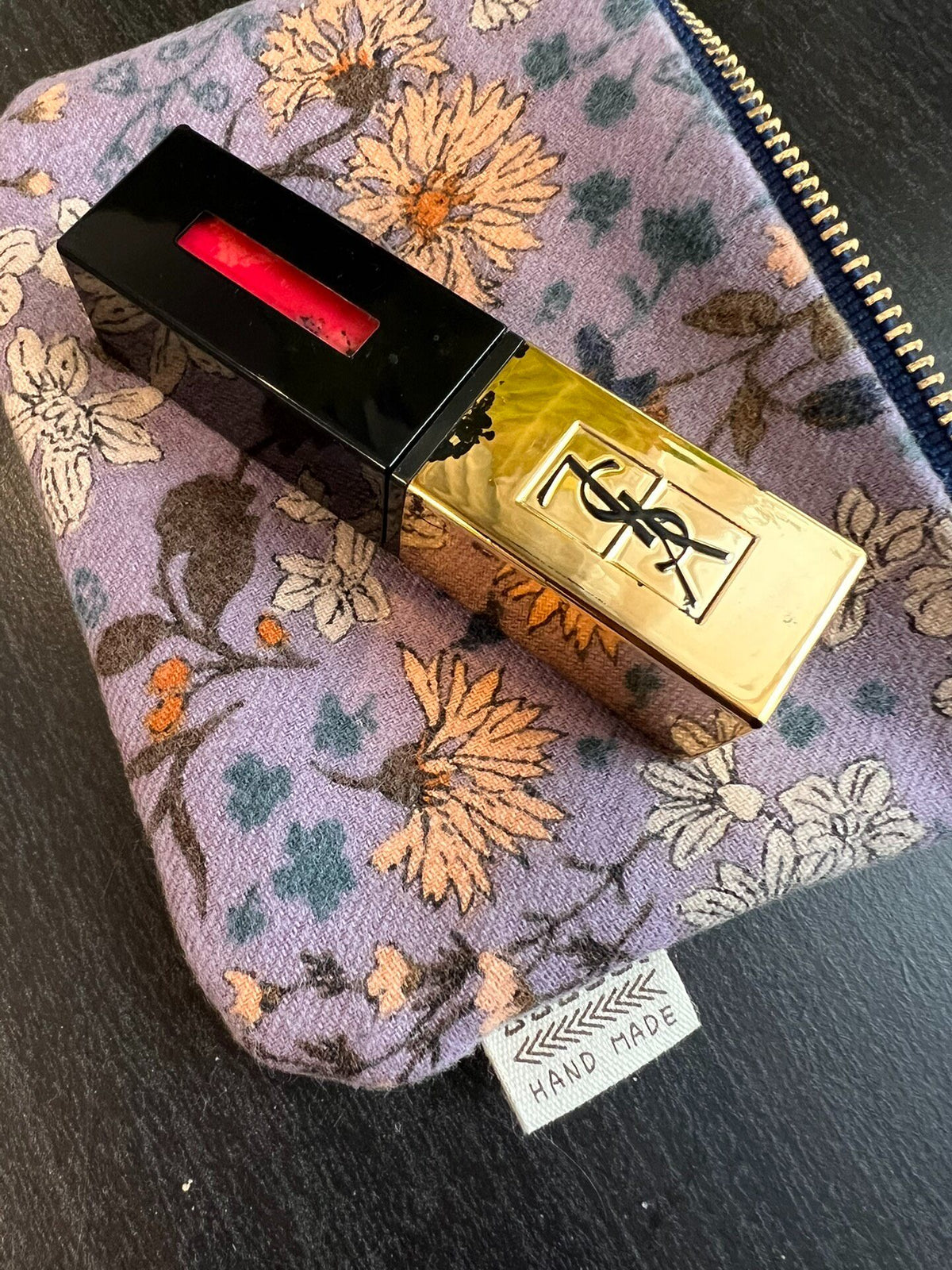 Floral Print Handmade Pouch with Linen Lining