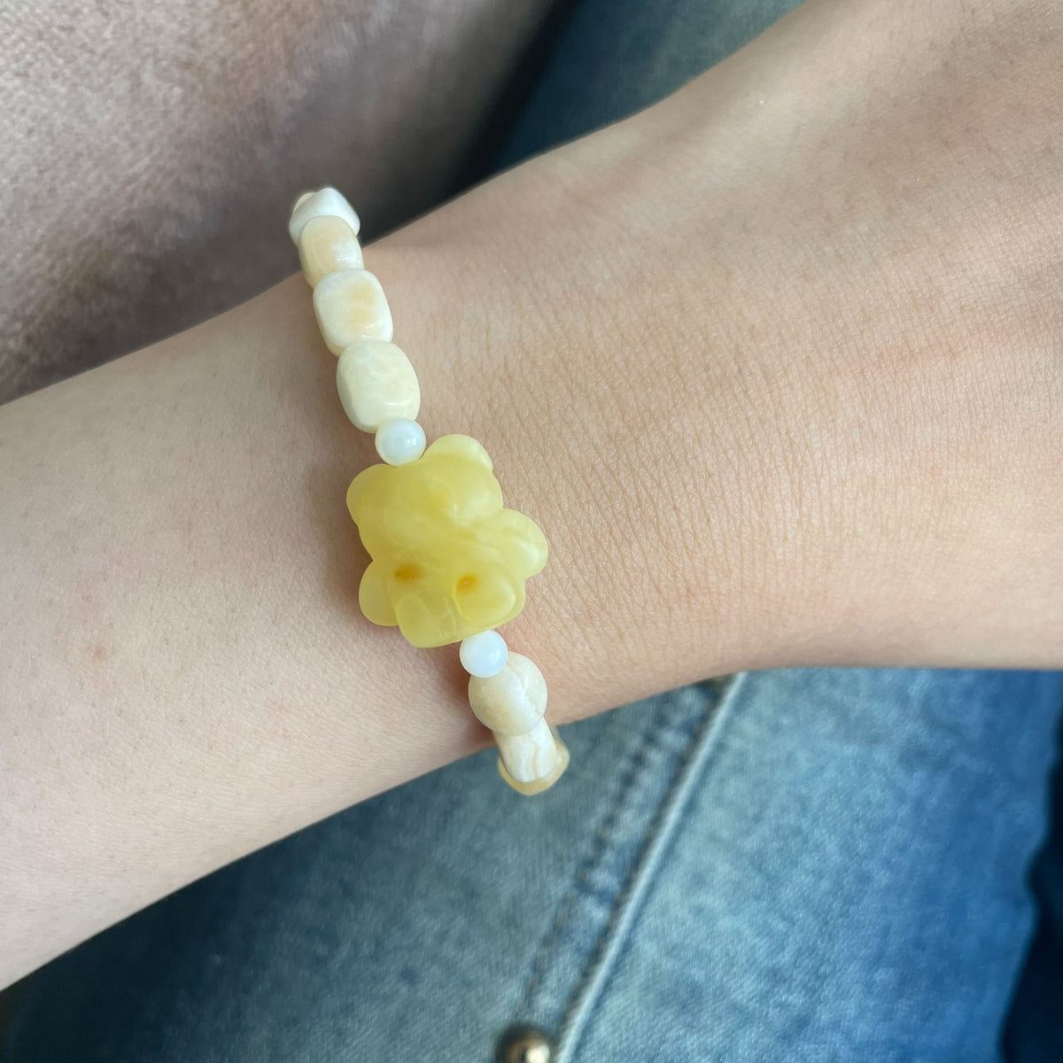 Natural Amber Bear Bracelet Yellow Calcite
