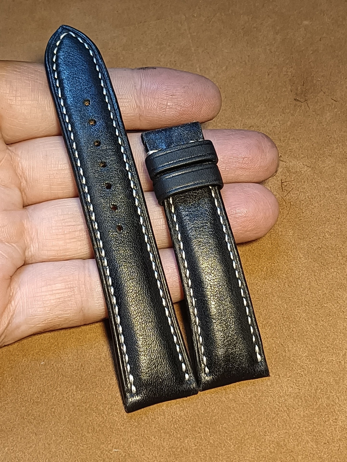 Black Leather Watch Strap with Zermatt Lining