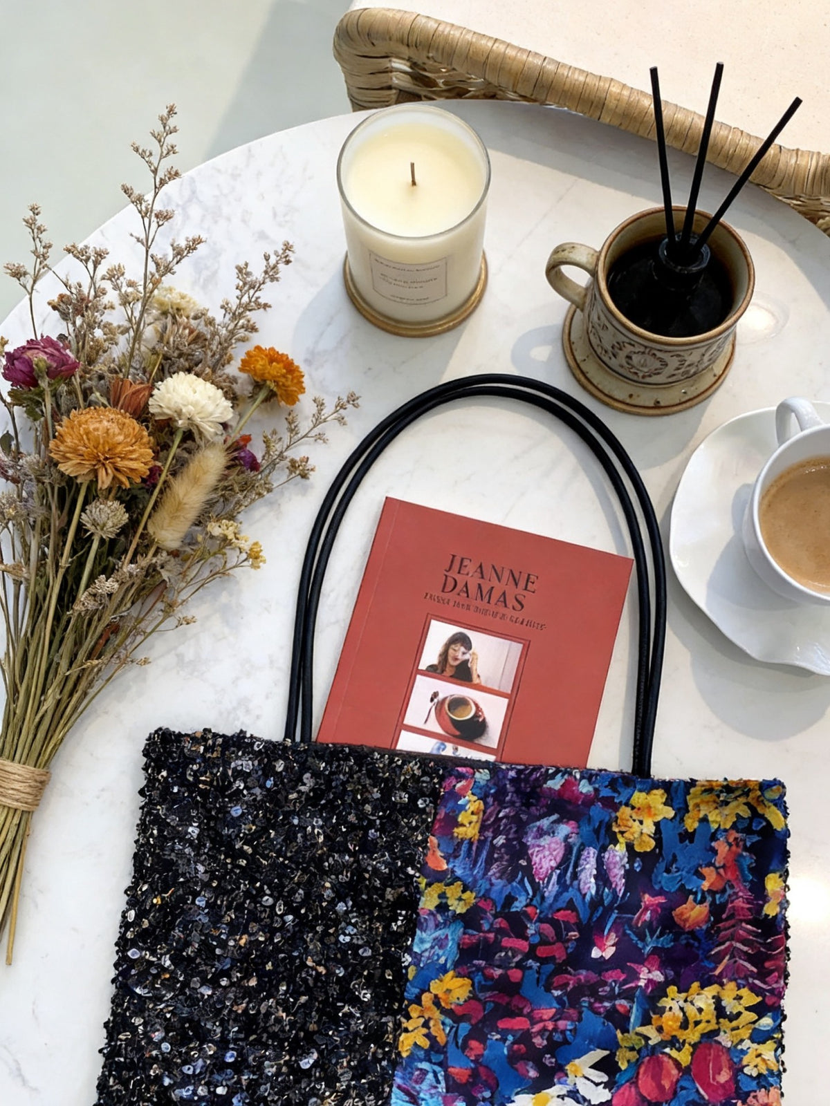 Liberty Tote-bag met bloemenprint en pailletten tweed