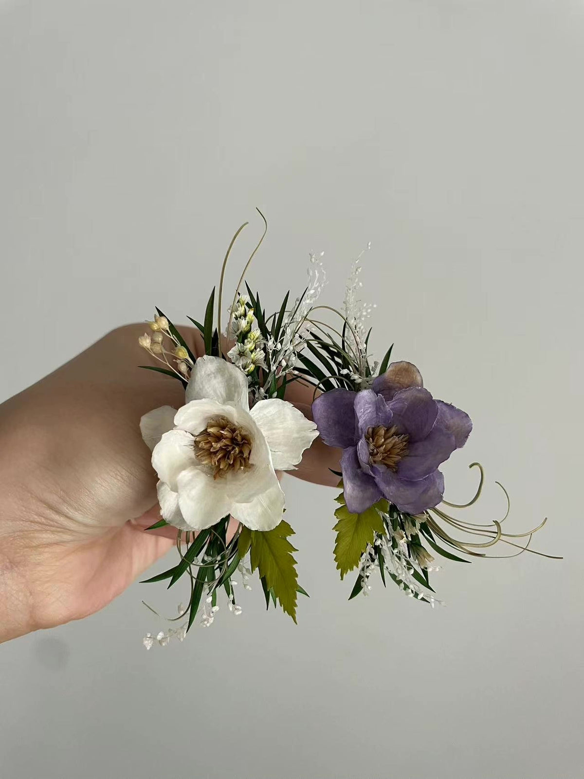 Adjustable Preserved Flower Wedding Rings White Purple