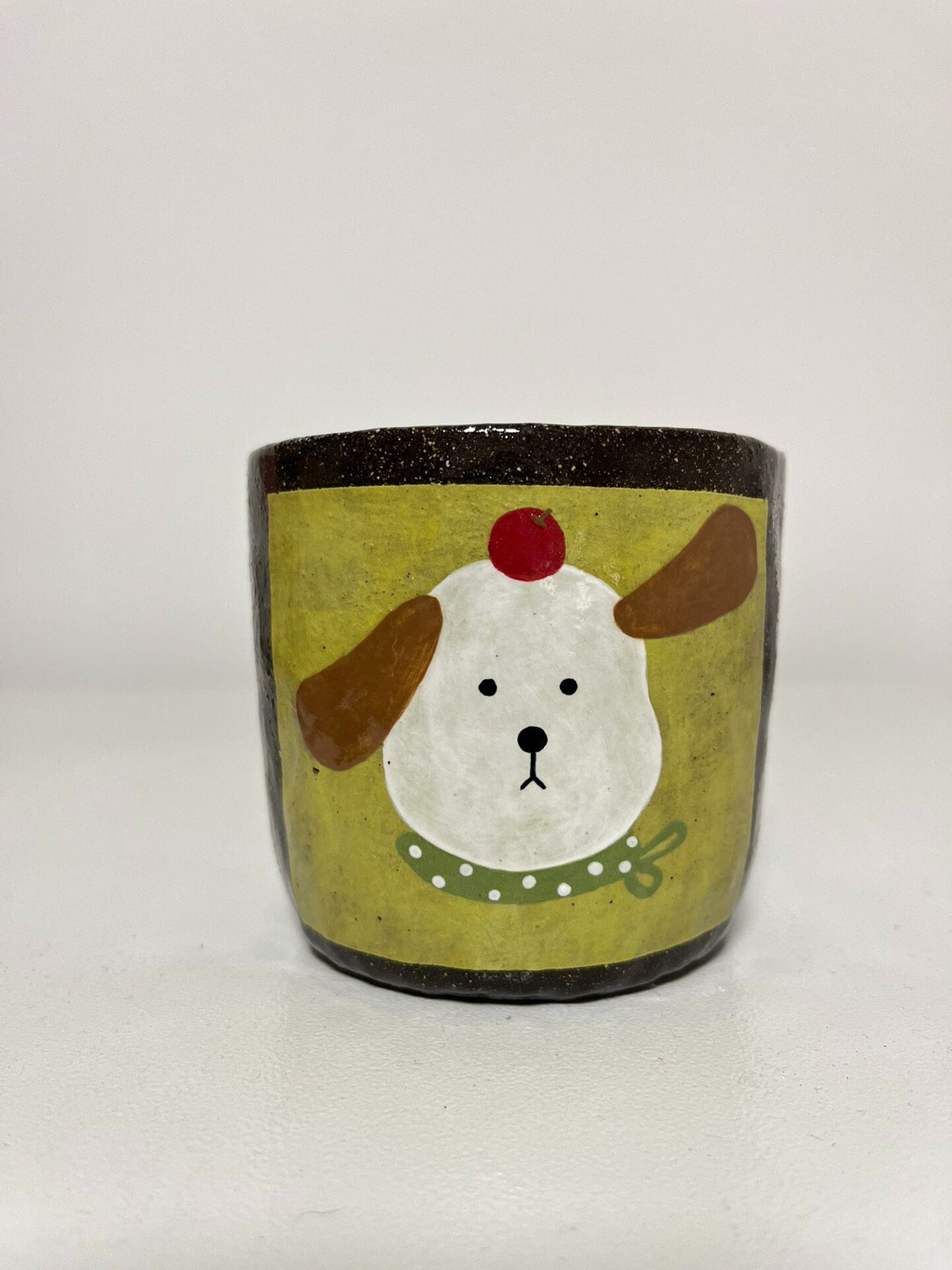Handmade Black Clay Dog Face Cup 280ml