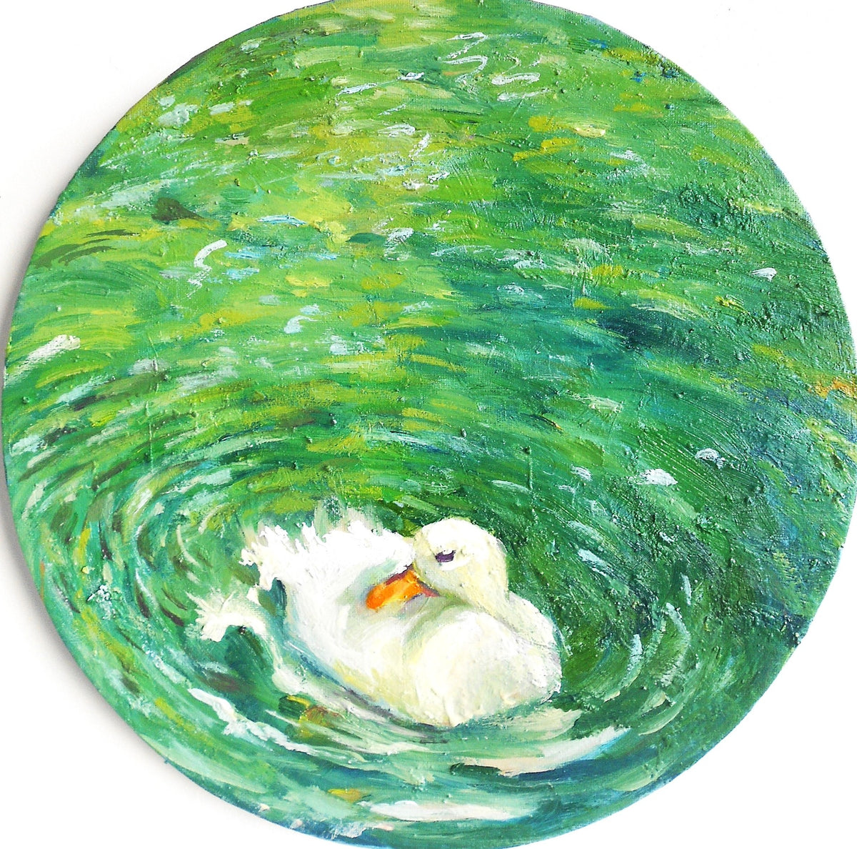 Circular Oil Painting White Duck 30cm
