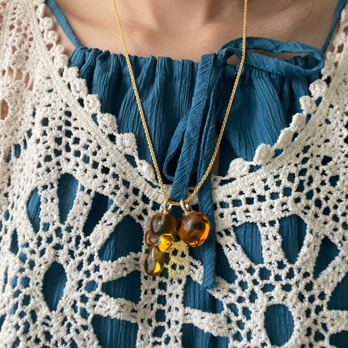 Natural Honey Amber Fairy Wand Heart Necklace