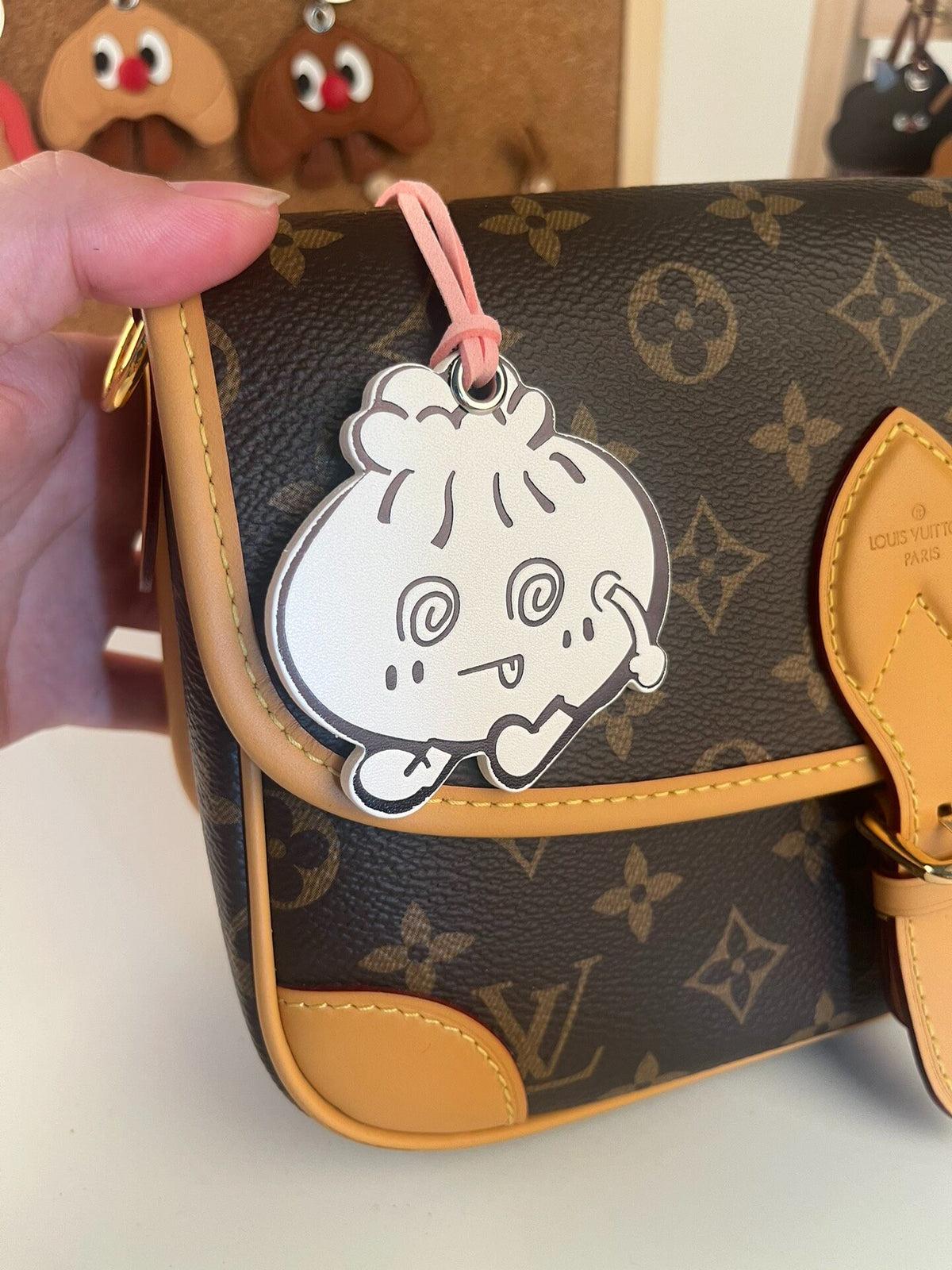 Vegetable Tanned Leather Bun Charm Keychain