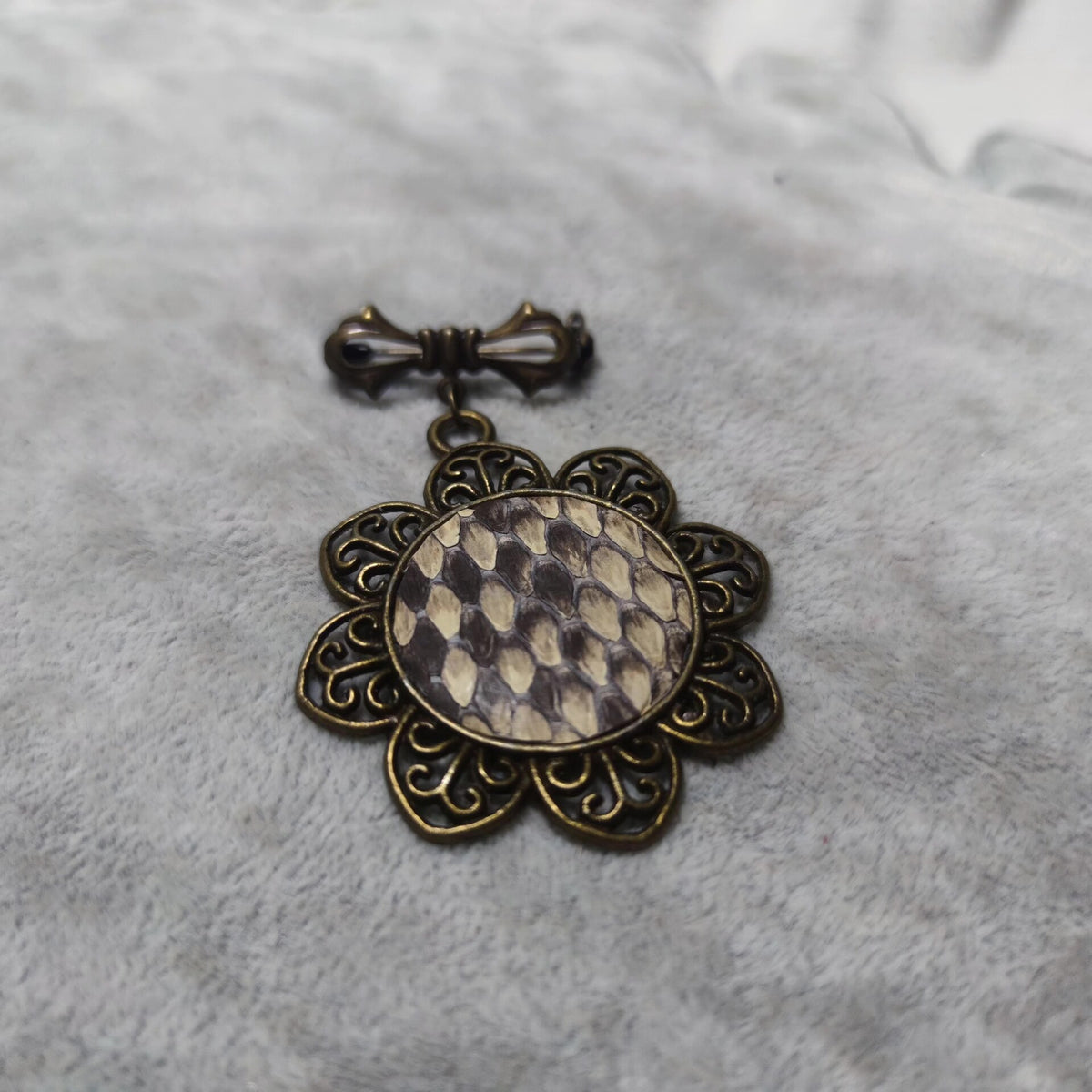 Natural Snakeskin Brooch Antique Bronze