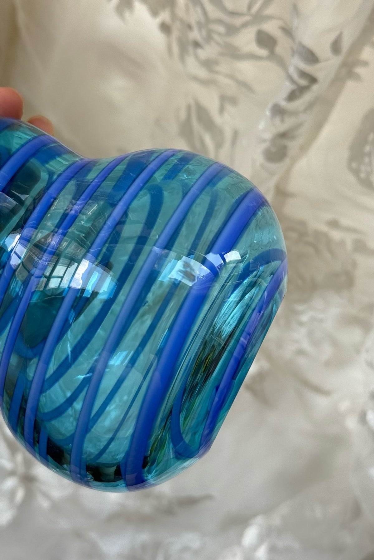 Jarrón de Vidrio Azul de Doble Calabaza Vintage