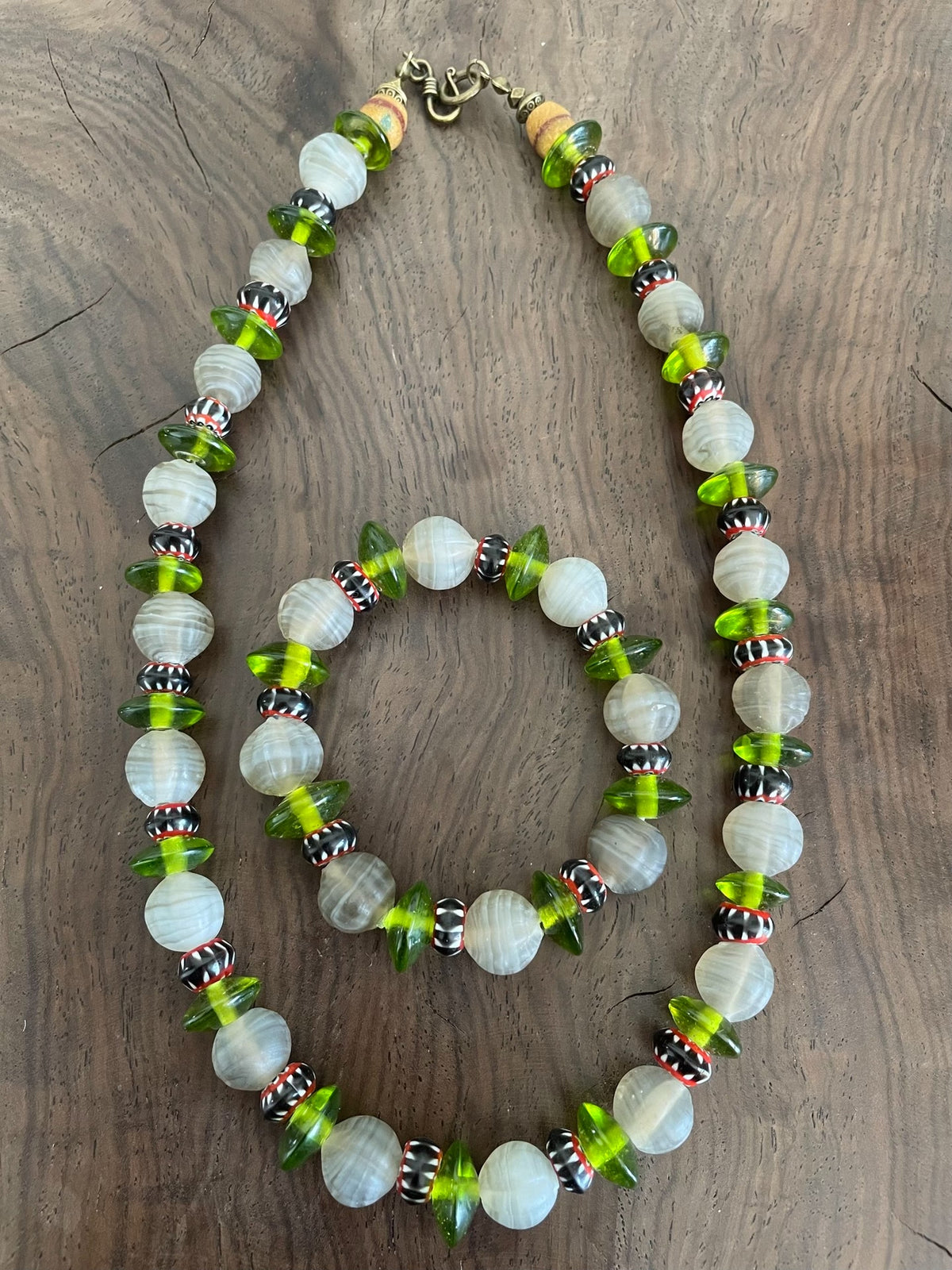 Handcrafted Glass Bead Necklace and Bracelet Set