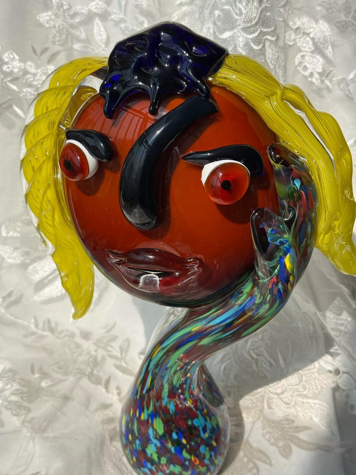 Figurina de Vidro Vintage com Rosto Preto