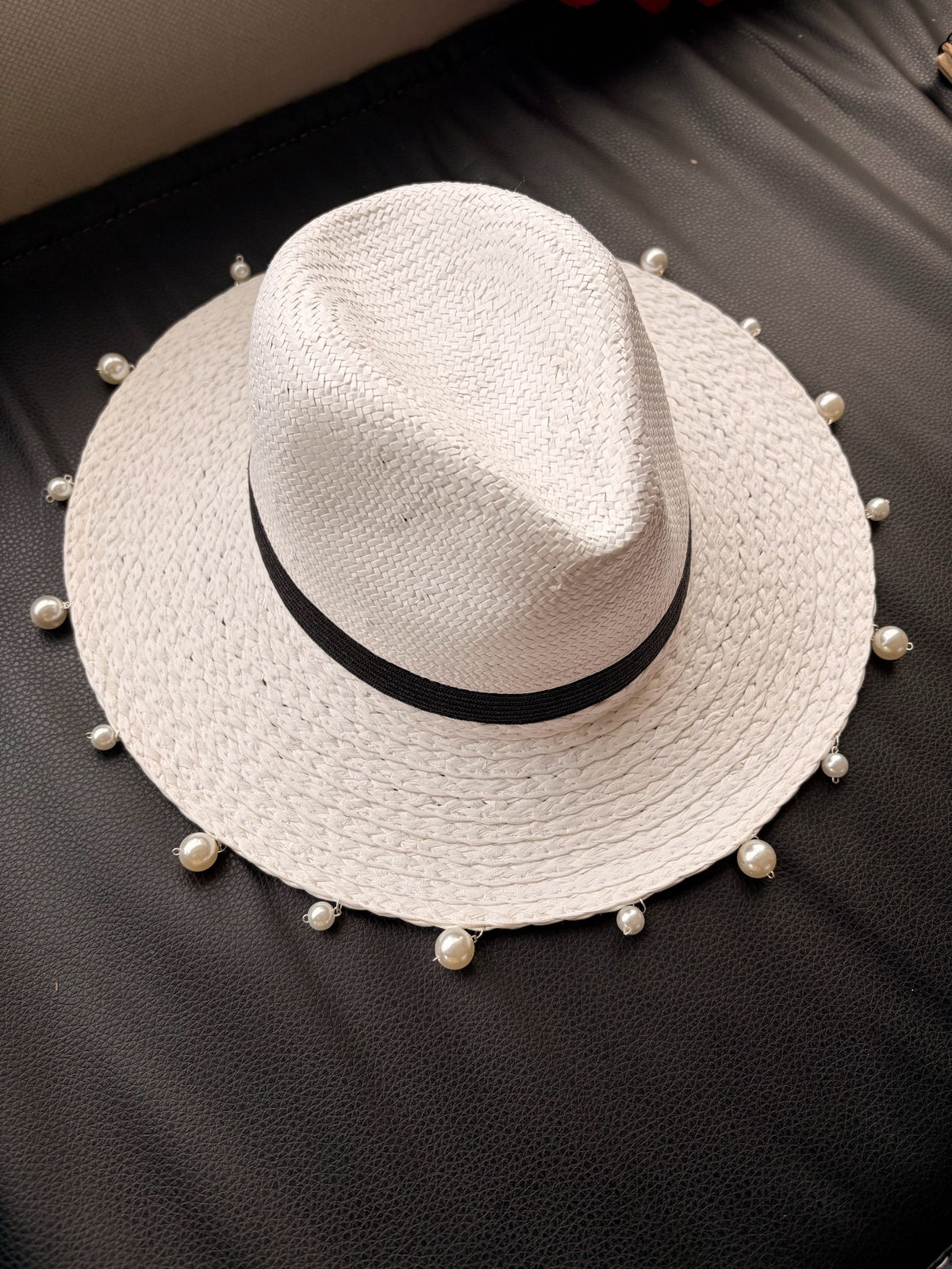 Black and White Wide Brim Panama Straw Hat