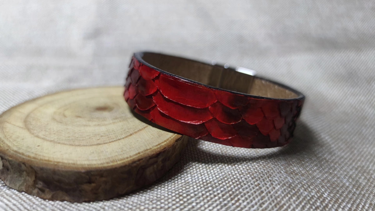 Red Snake Skin Gold Leather Cuff Bracelet