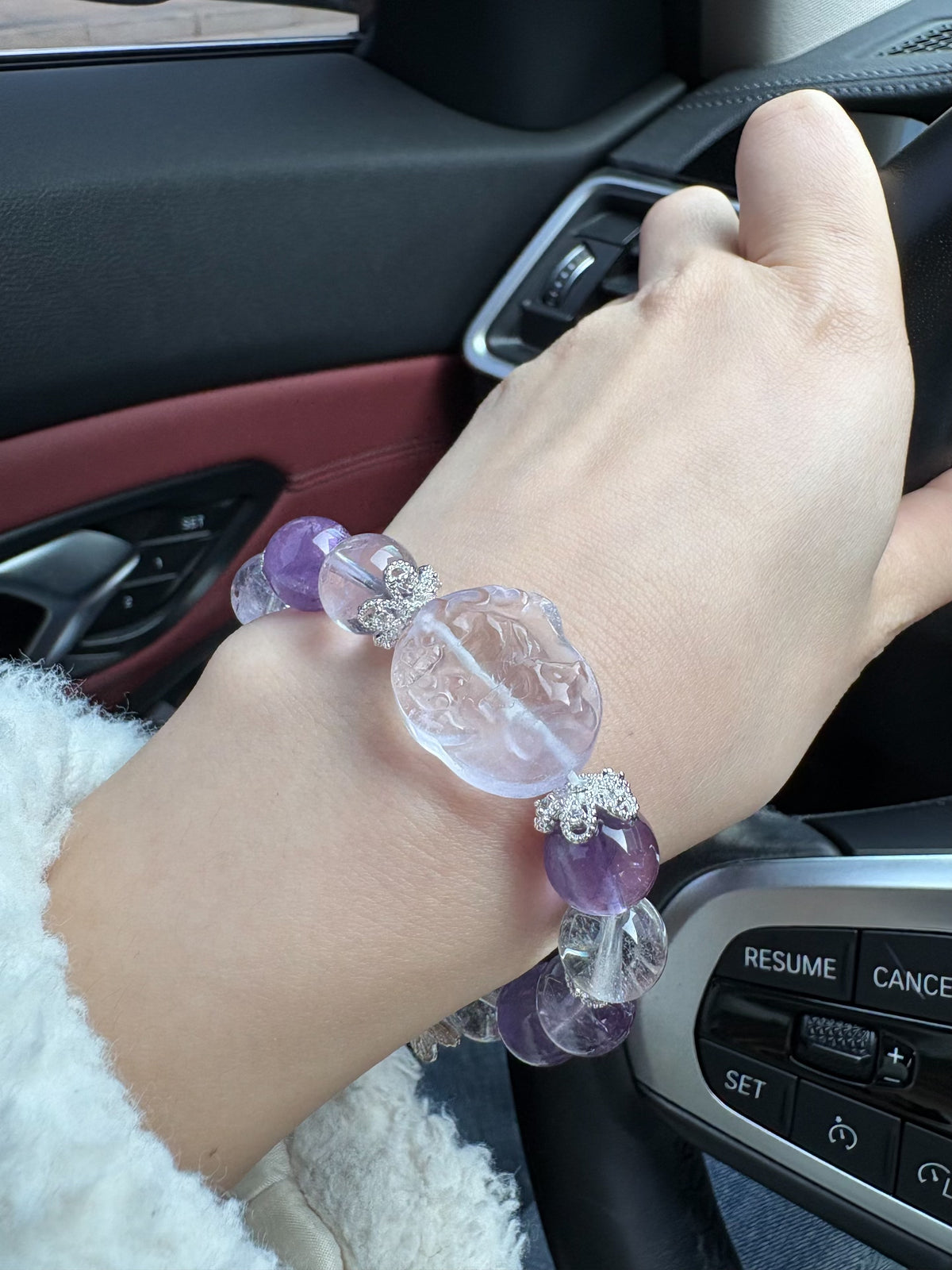 Amethyst Crystal Fox Bracelet with Butterfly Charm