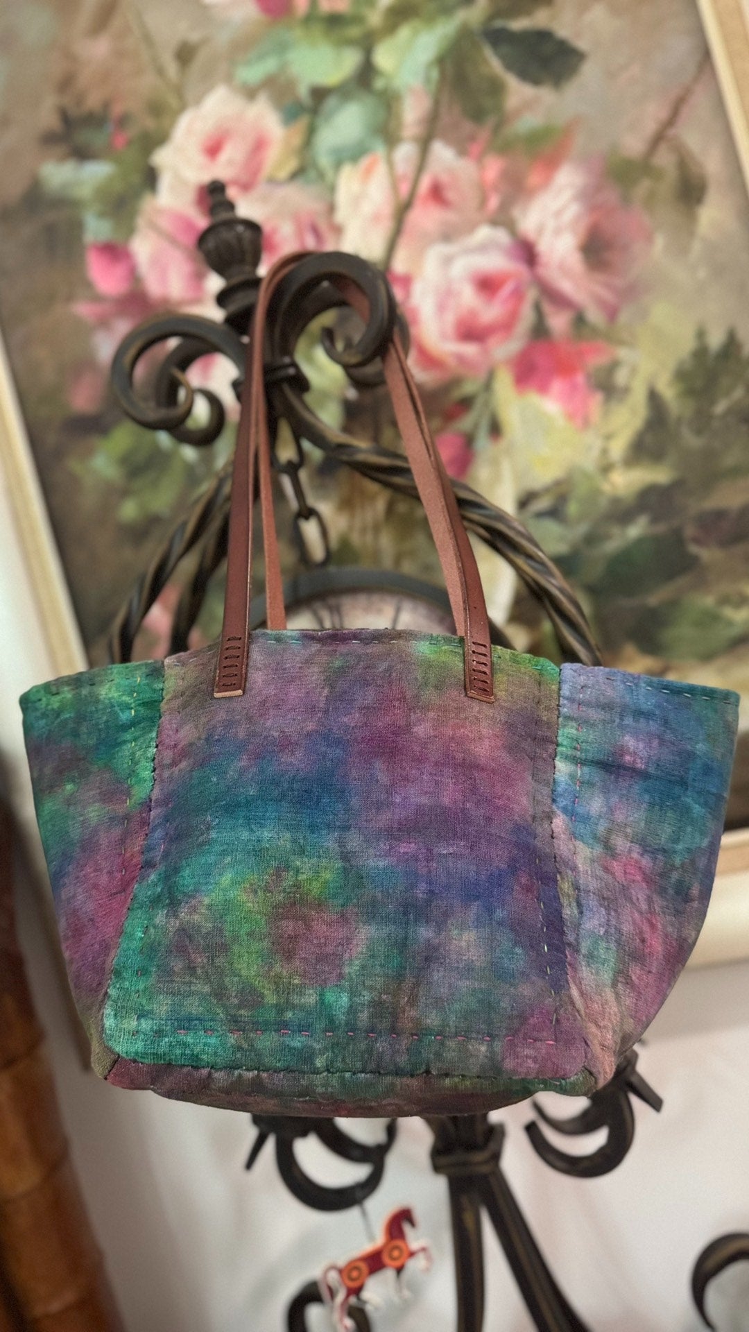 Handwoven Plant-Dyed Patchwork Leather-Handle Tote