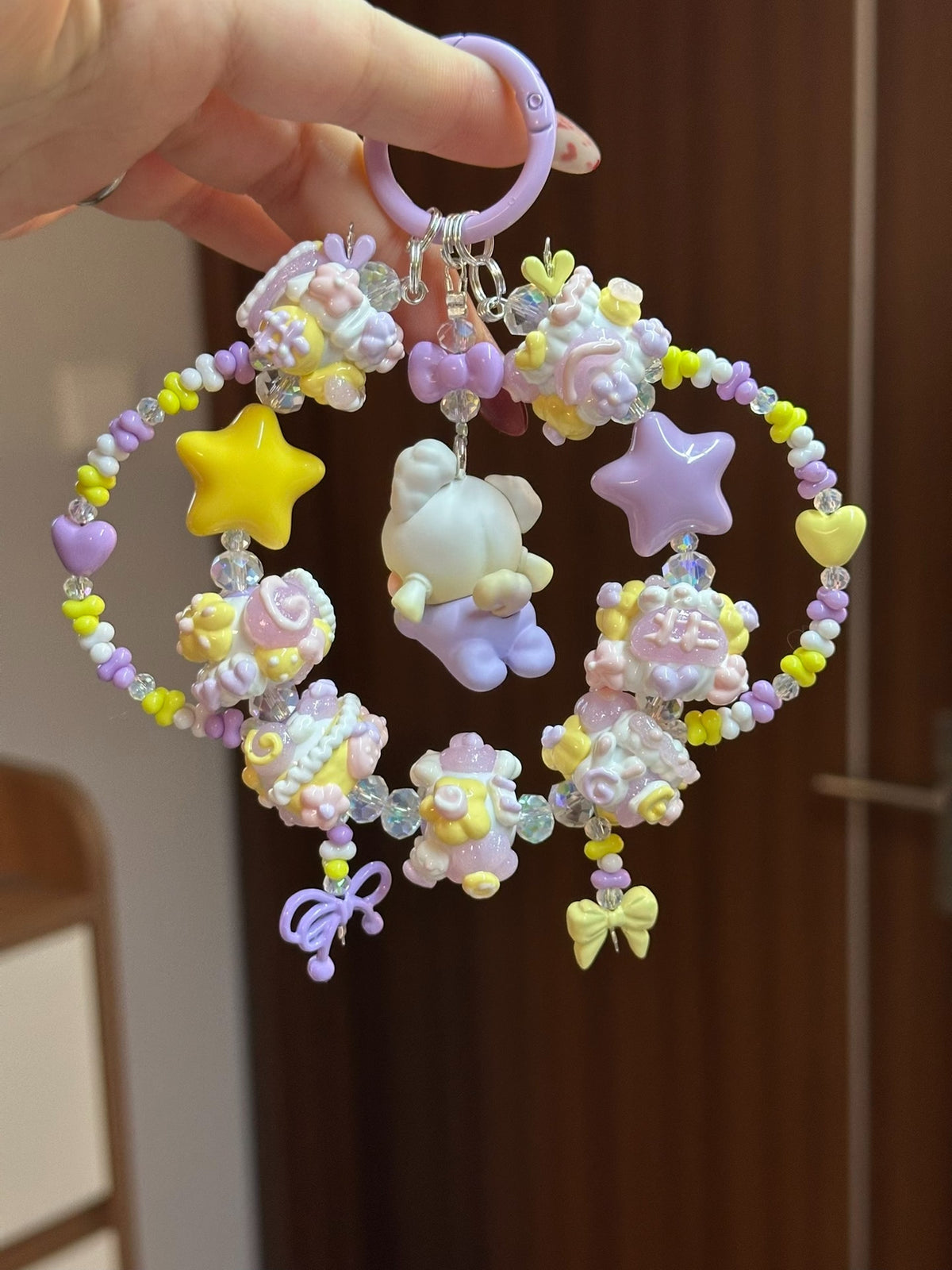 Yellow Purple Beaded Character Keychain