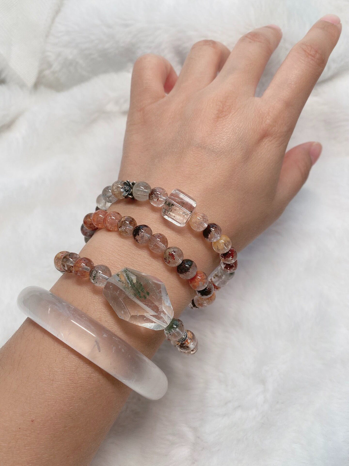 Natural Quartz Crystal Three-Strand Bracelet