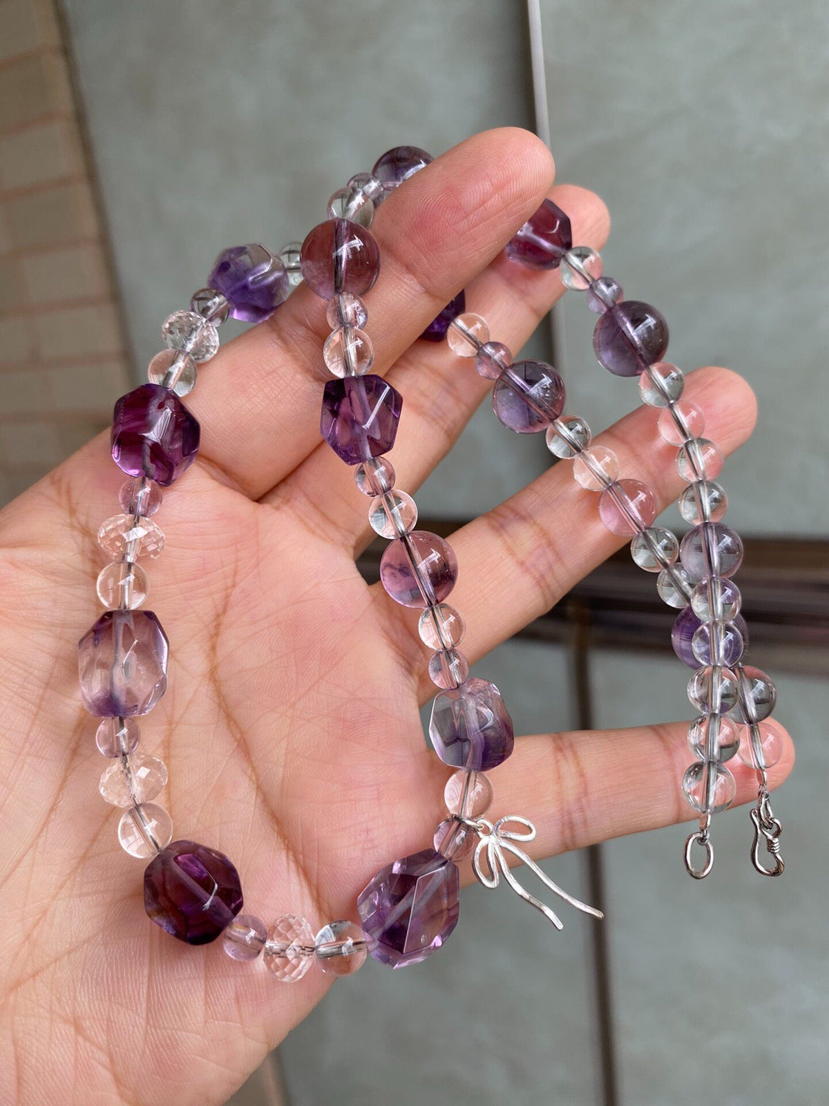 Amethyst and White Quartz Beaded Necklace