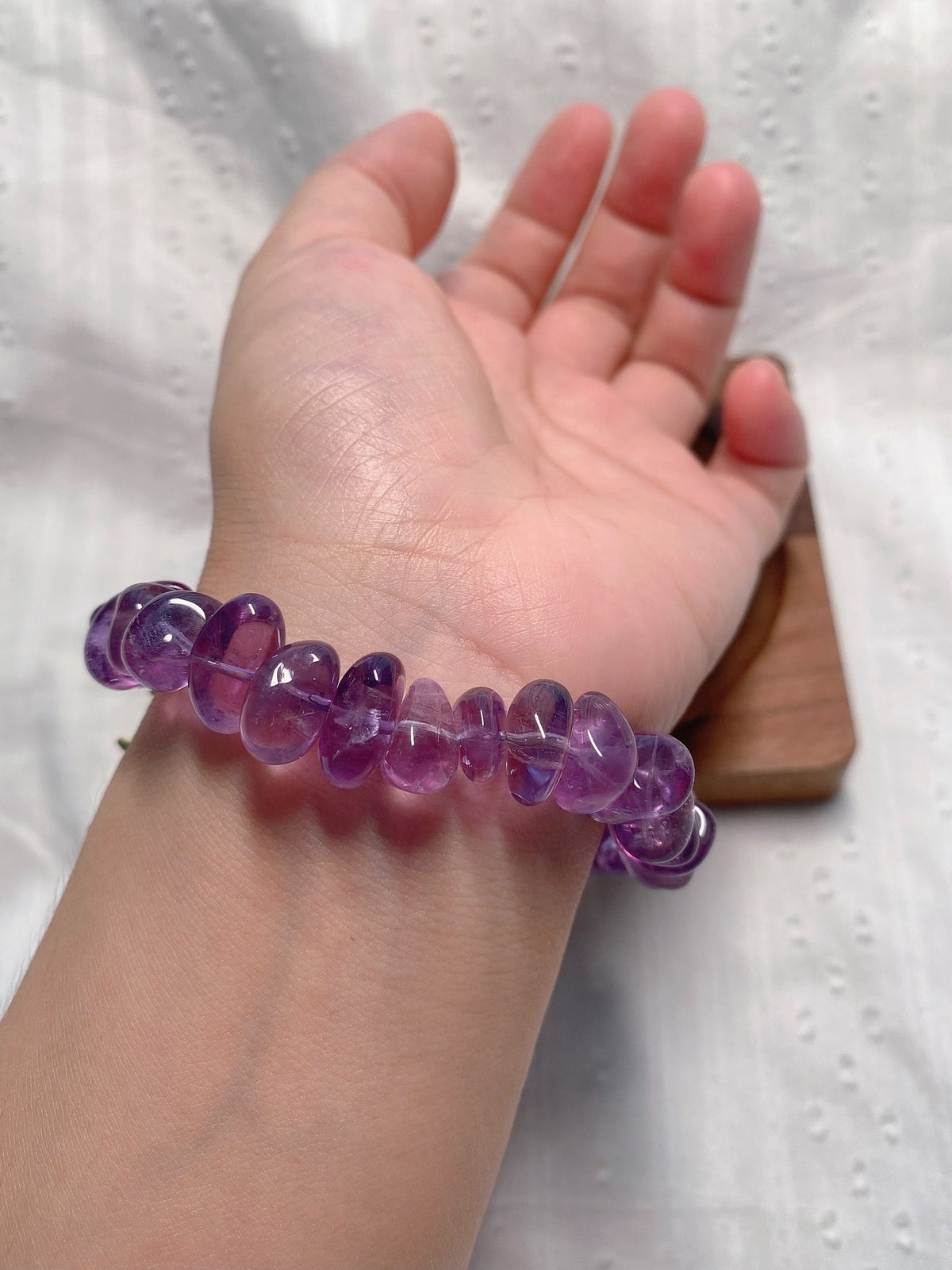 Amethyst Clear Quartz Beaded Bracelet Moon Charm