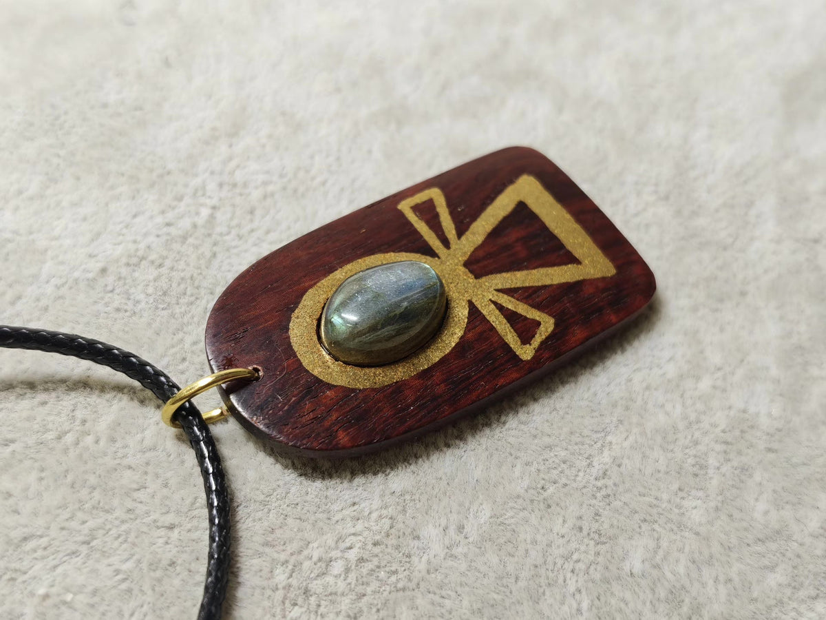 Myanmar Rosewood Labradorite Ankh Pendant