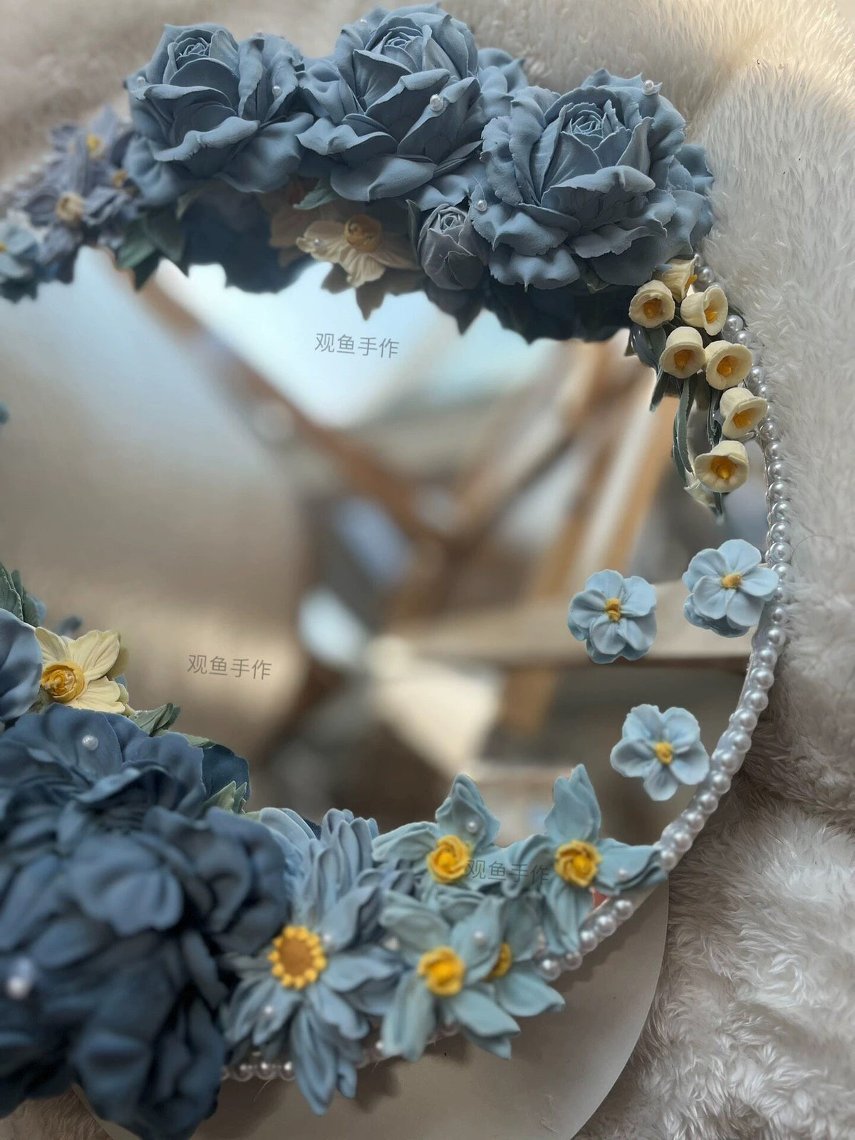 Clay Flower Framed Decorative Mirror