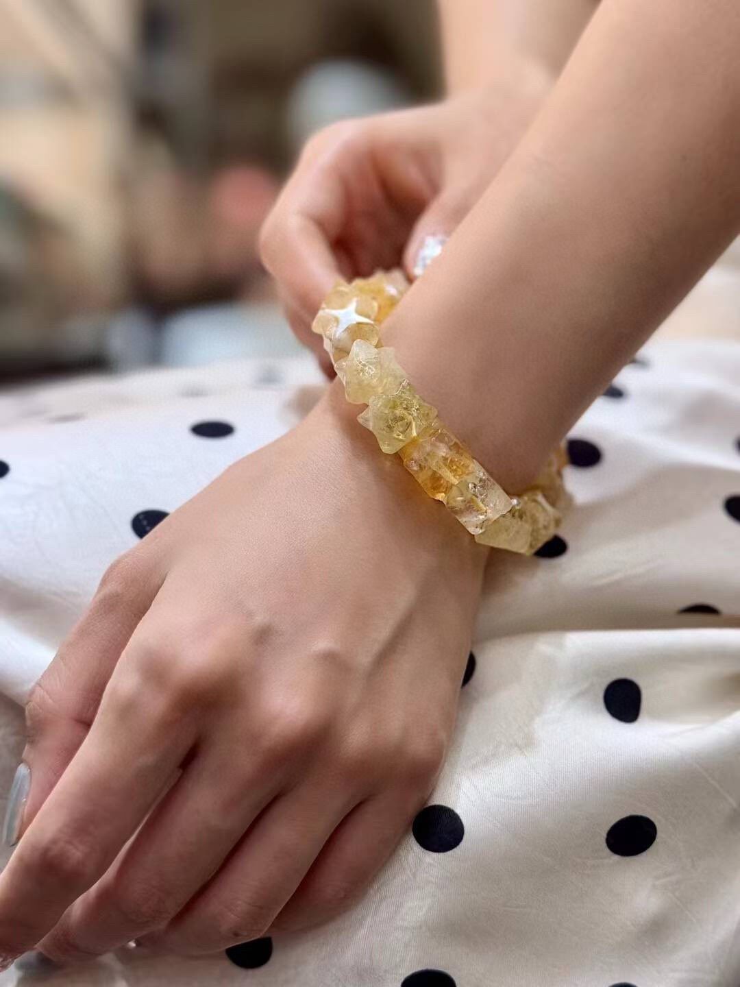 Star-Shaped Yellow Crystal Bracelet, 12mm Beads, 57g