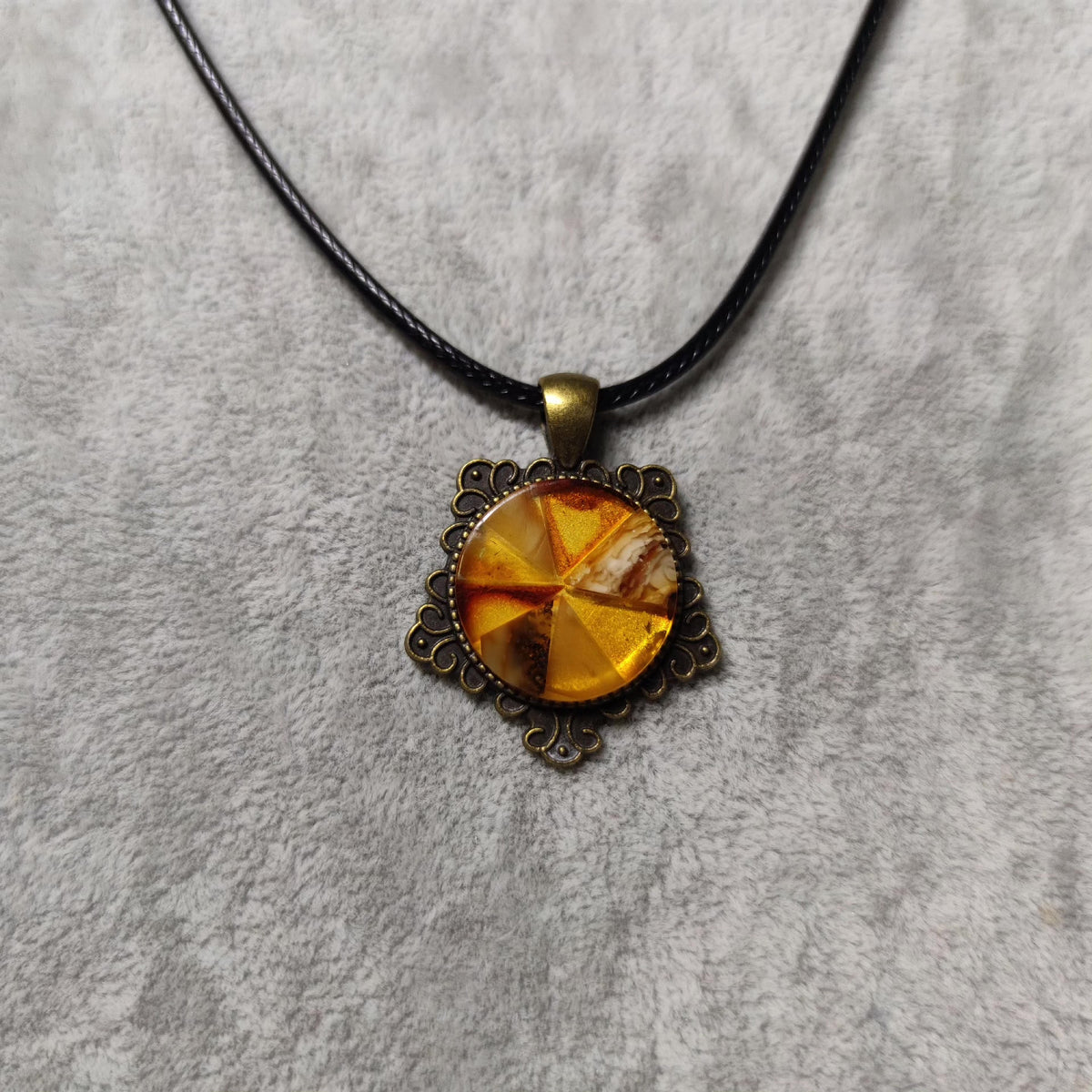 Natural Amber Beeswax Pendant Vintage Brass Frame