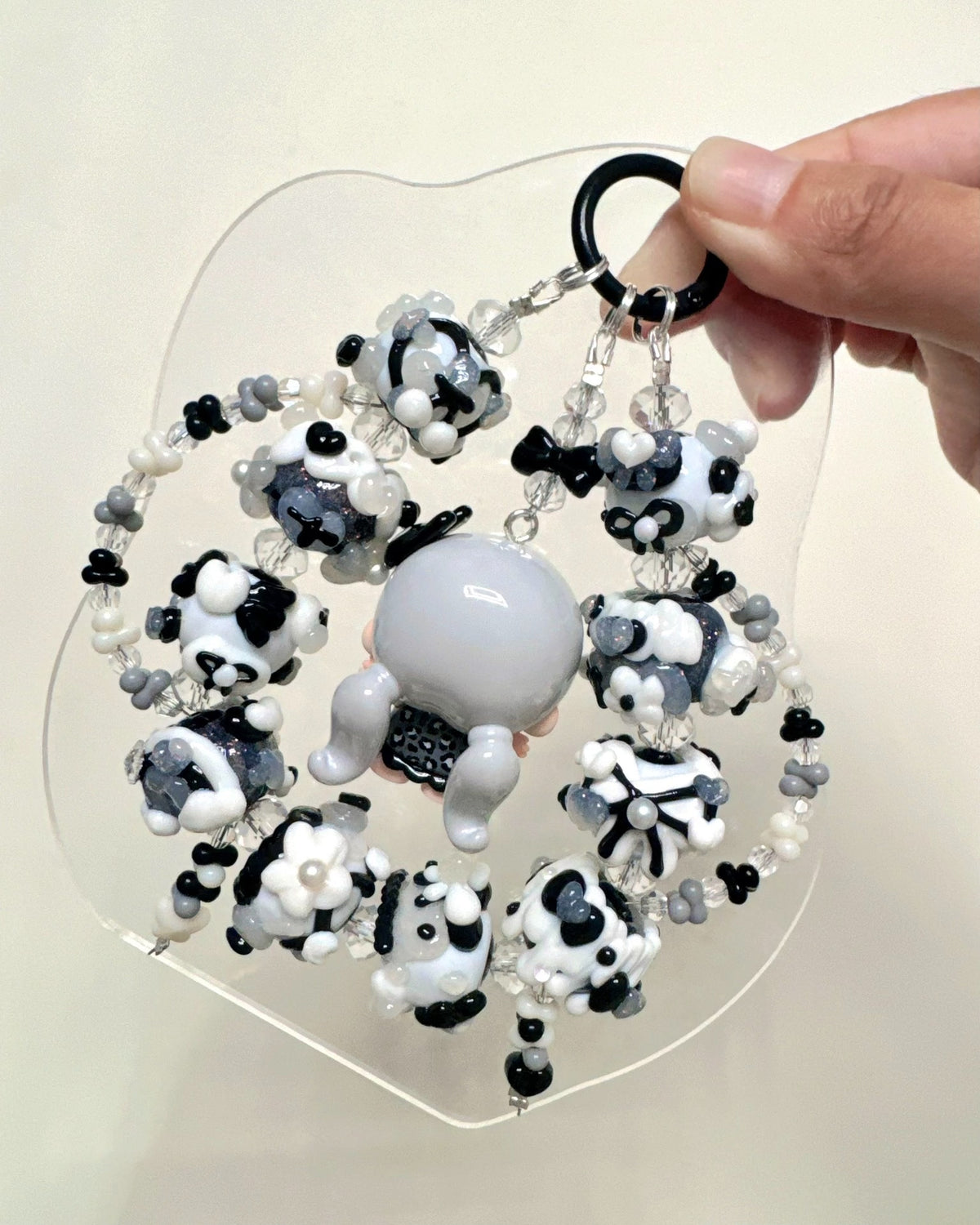 Lulu League Charm Phone Strap Black White