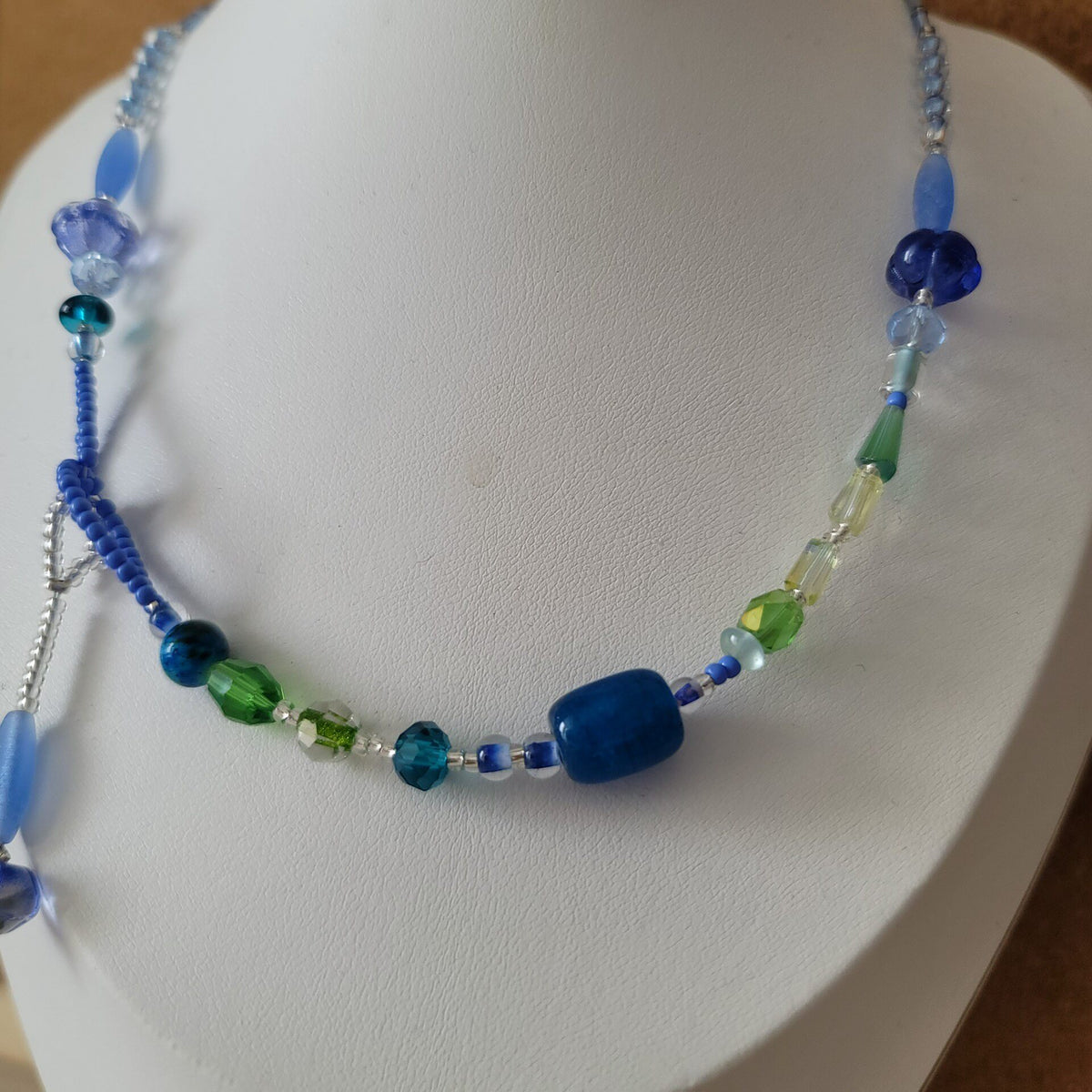 Handmade Blue Green Seed Bead Necklace