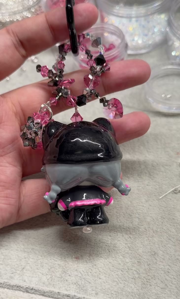 Hand painted bead rose pink phone strap charm