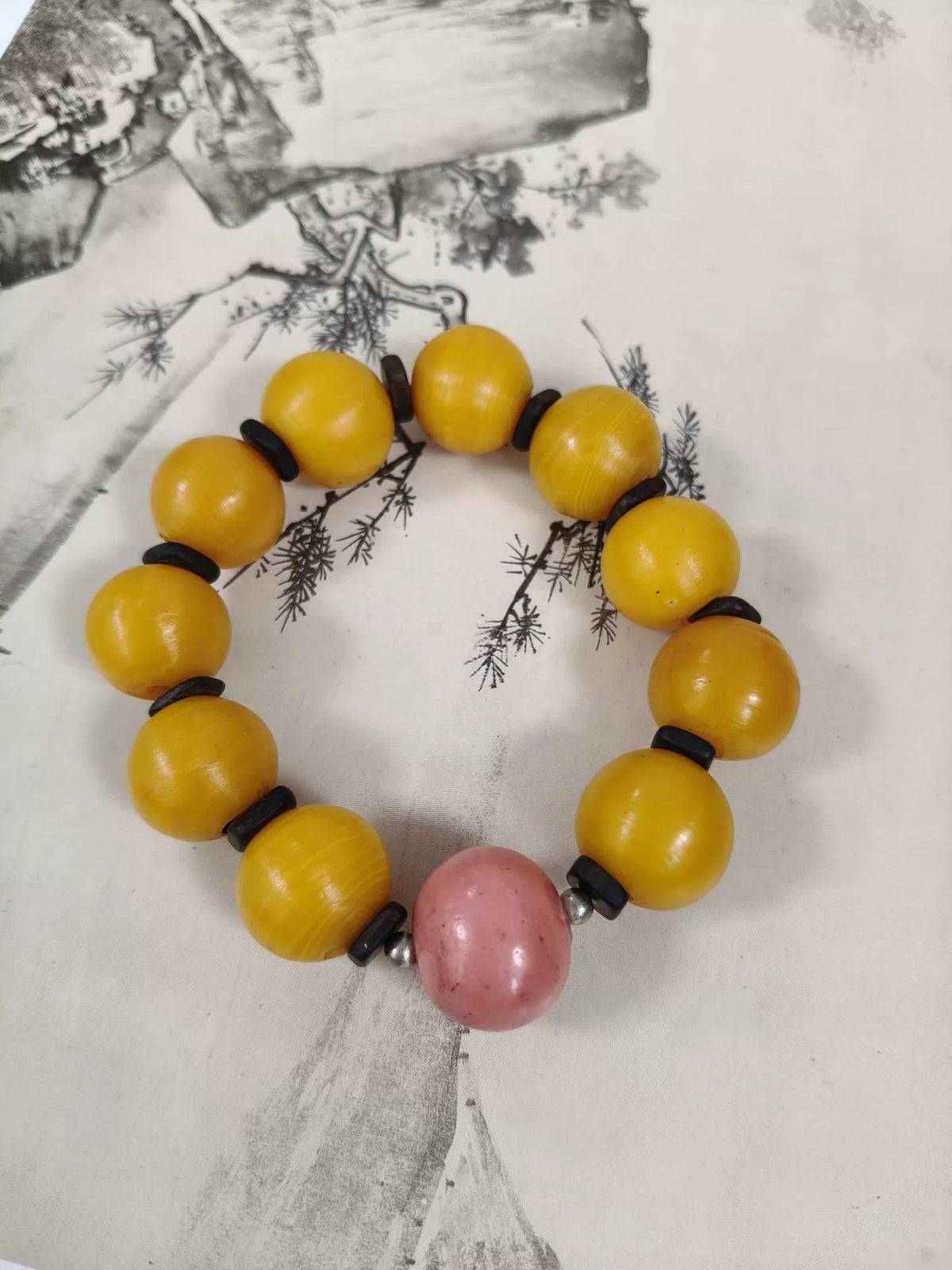 Hühnettgelbes Alt-Glasperlen-Armband