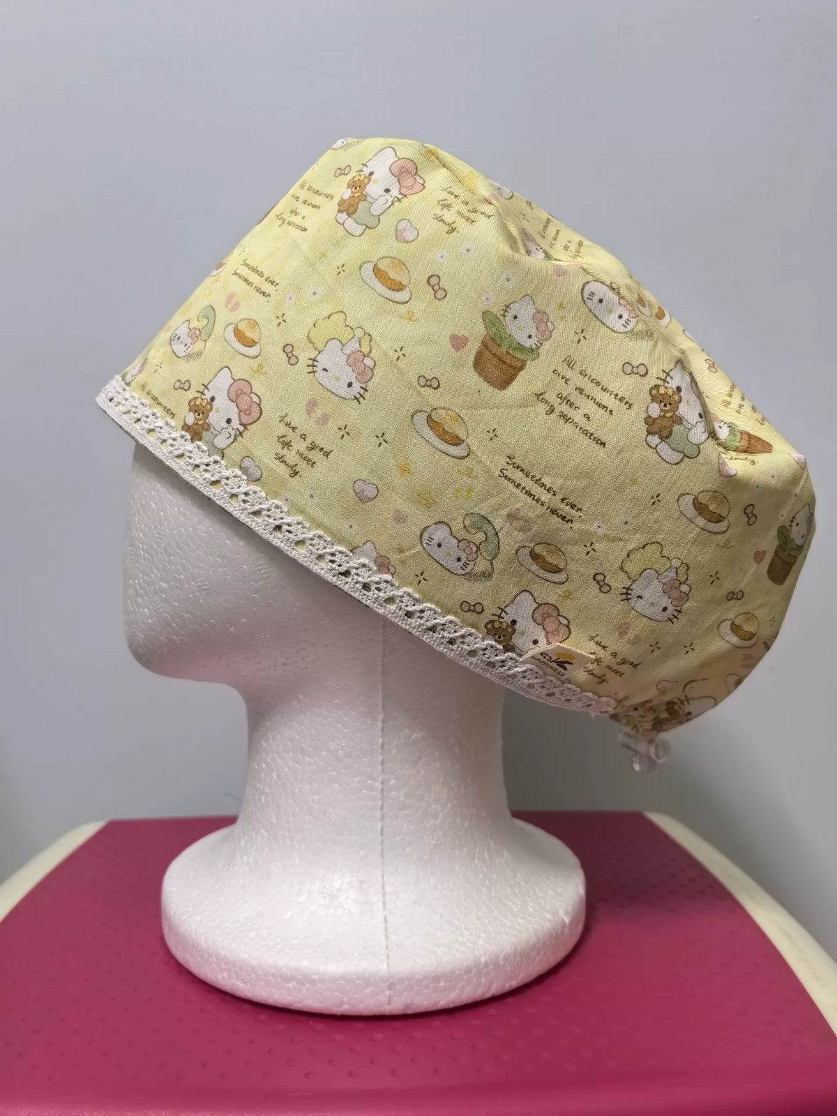 イエロー コットン キティプリント サージカルキャップ