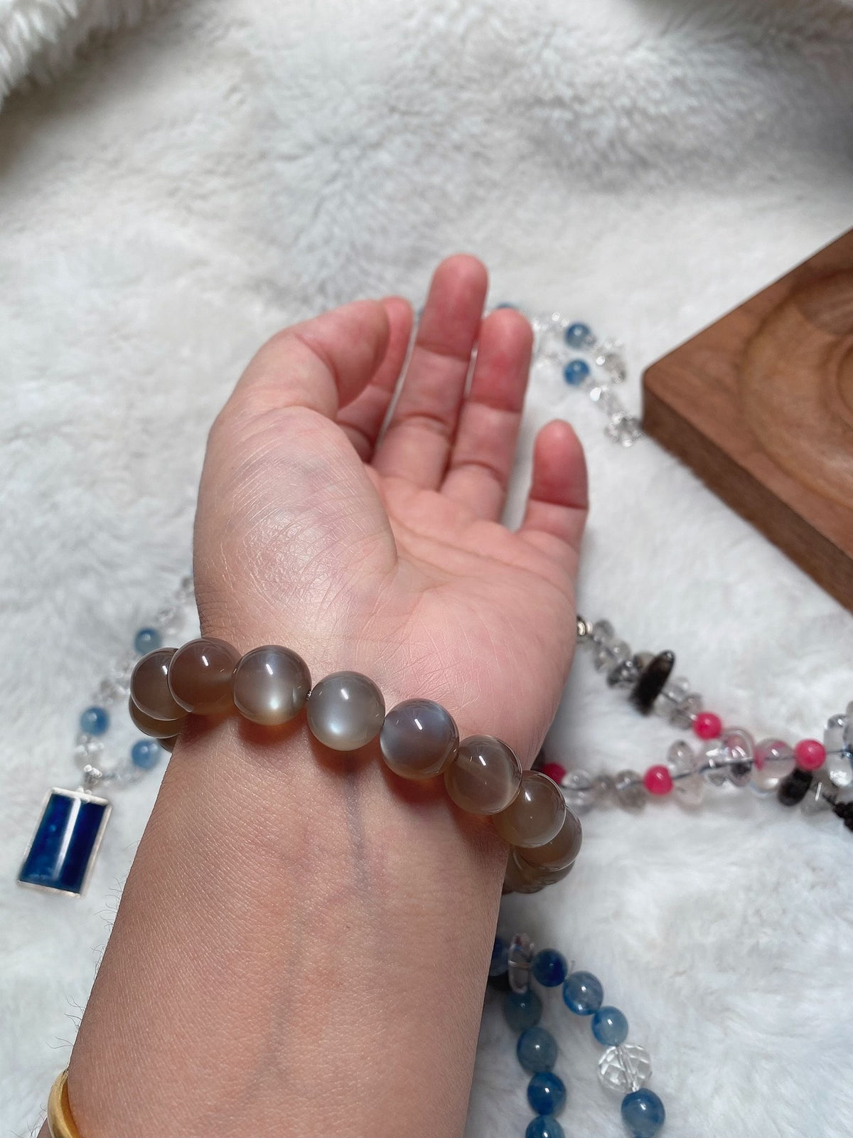 Moonstone Labradorite Beaded Bracelet S925 Silver