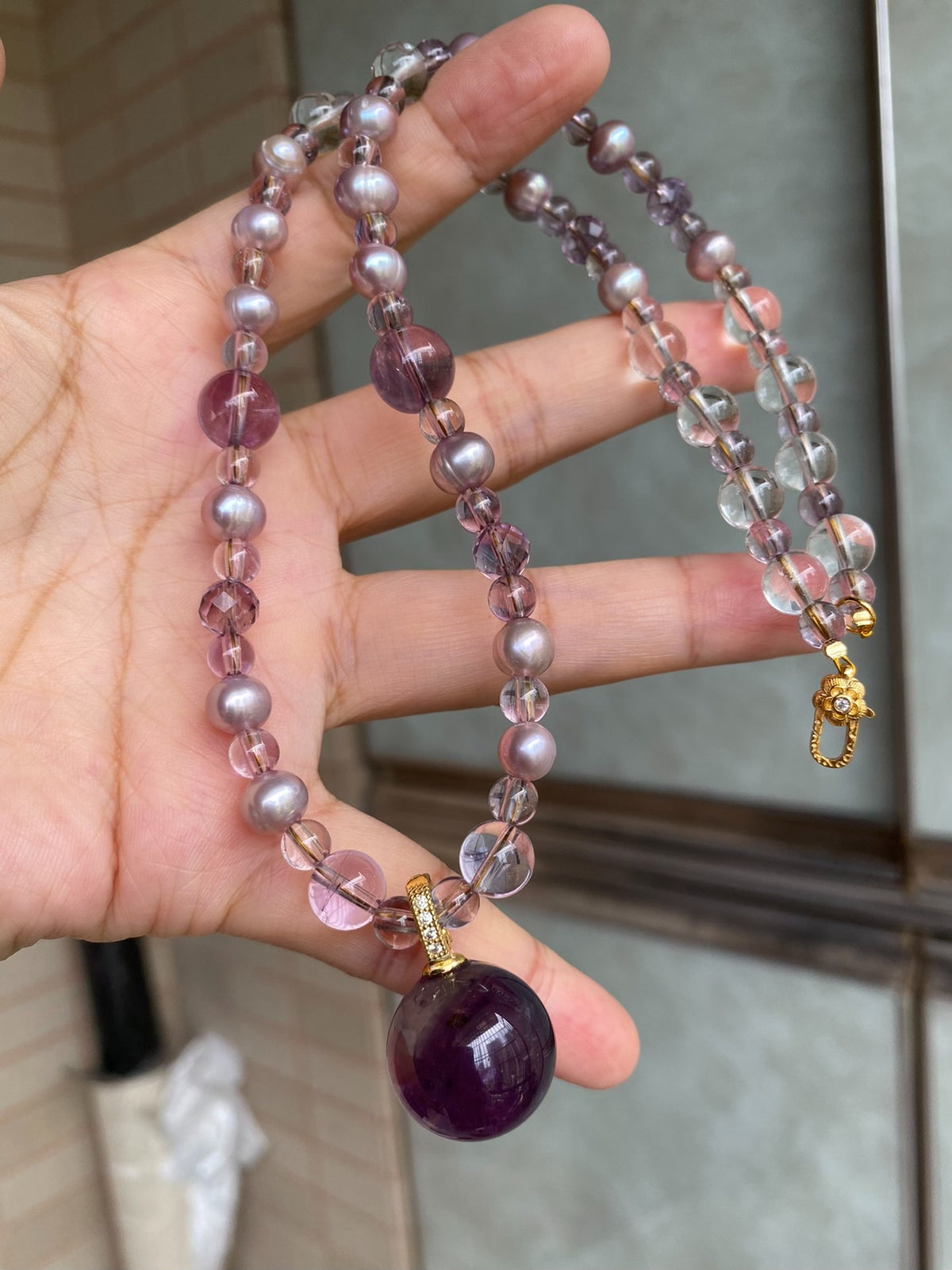 Natural Freshwater Pearl Amethyst Quartz Necklace