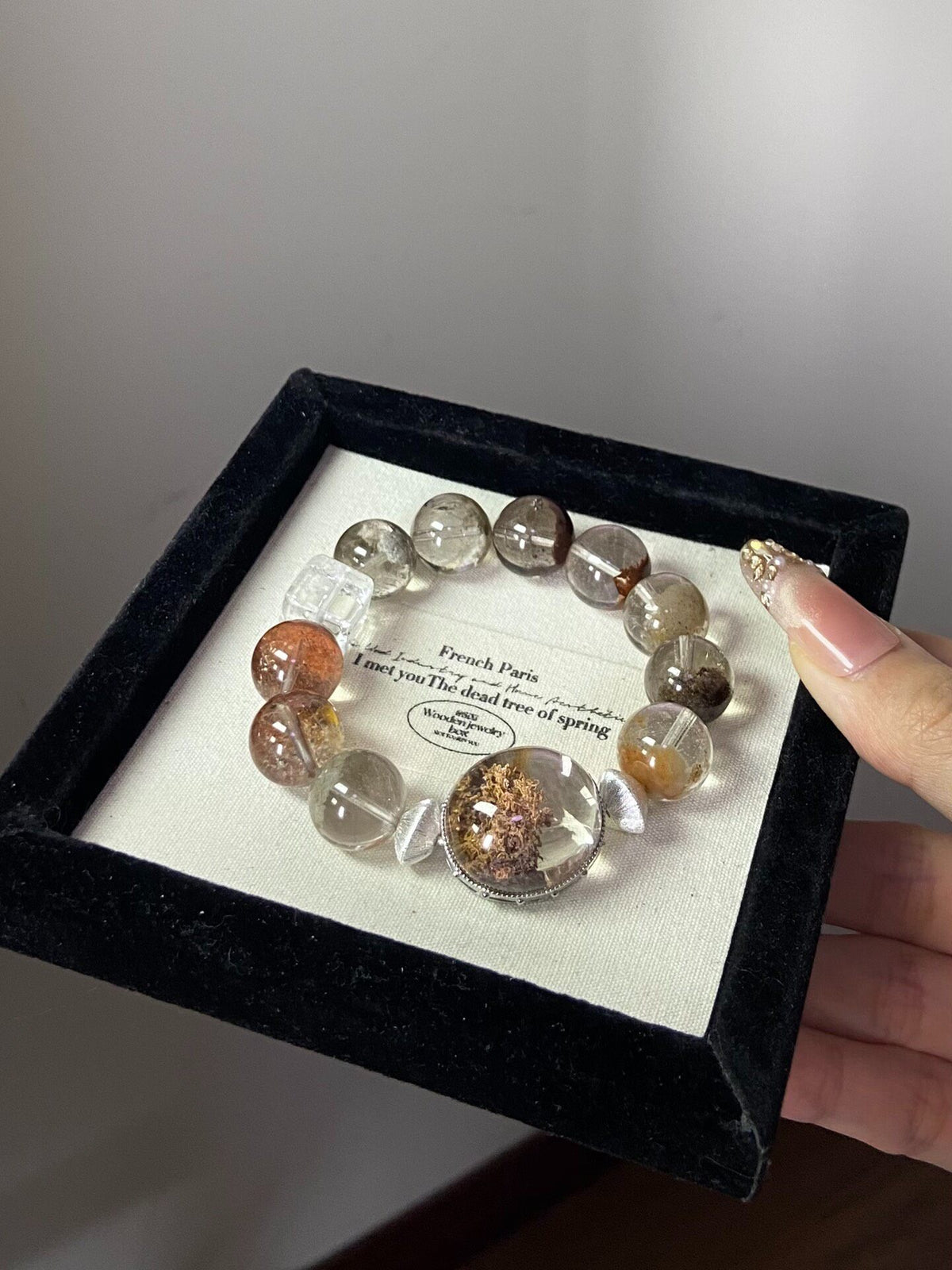 Phantom Quartz Beaded Bracelet with Silver Charm