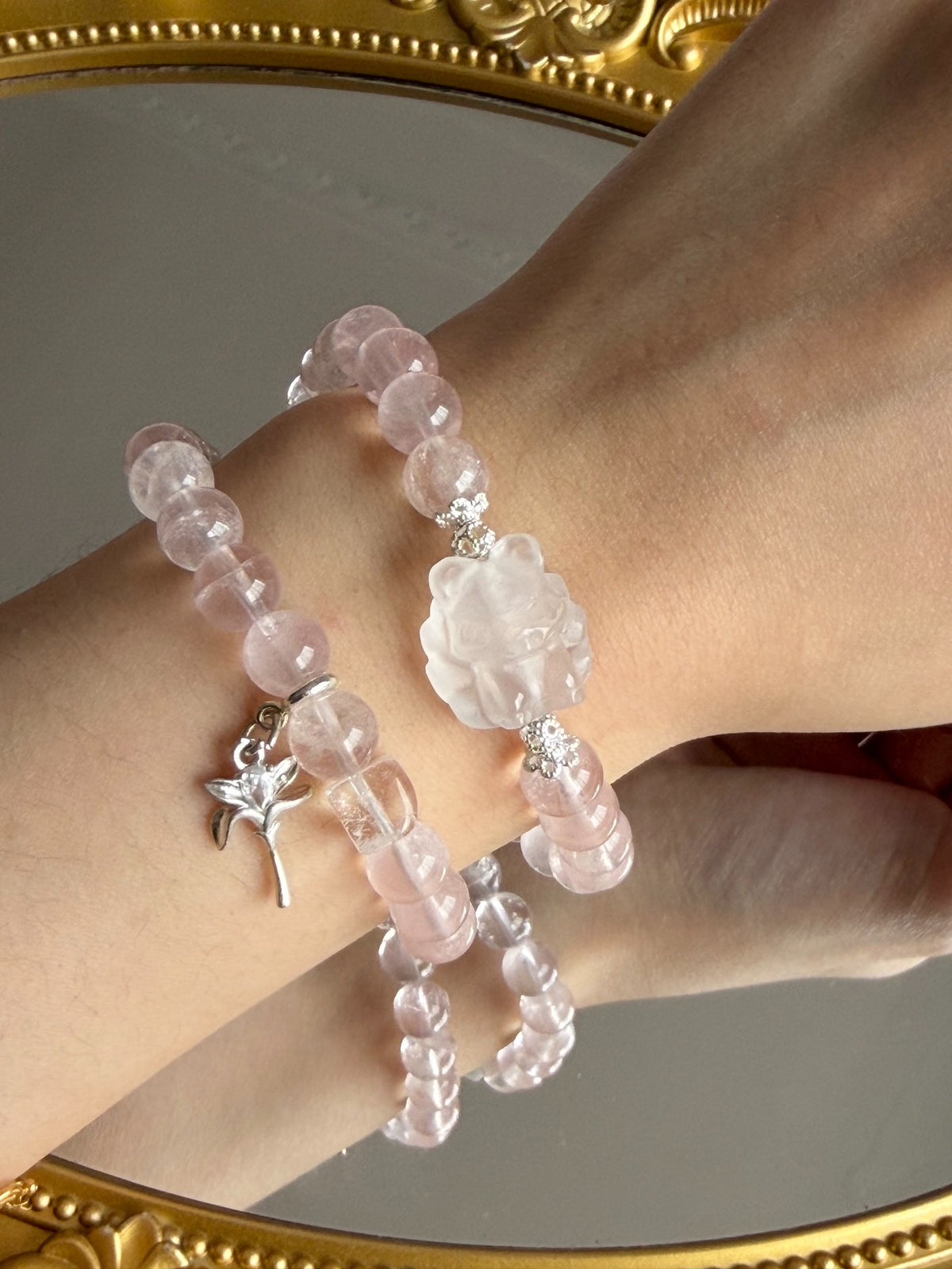 Rose Quartz Double Loop Crystal Bracelet