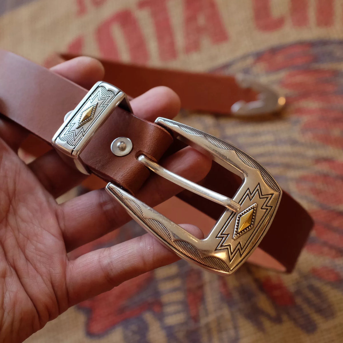 Vegetable Tanned Leather Belt Silver Buckle
