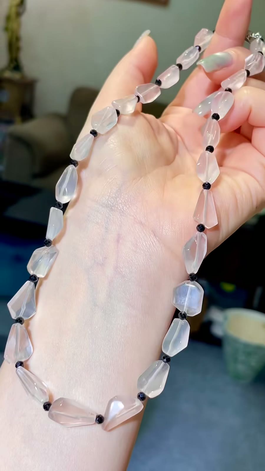 Rose Quartz and Black Spinel Beaded Necklace