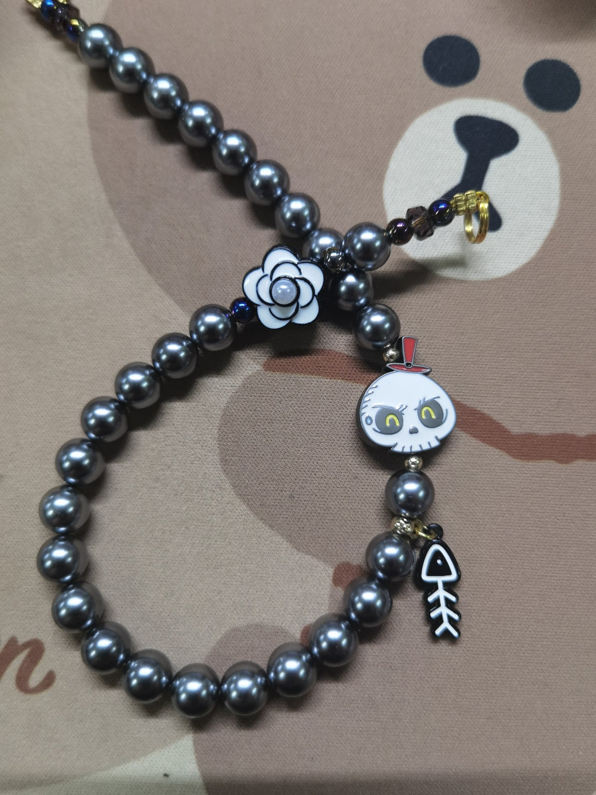 Black Pearl Skull Camellia Phone Strap