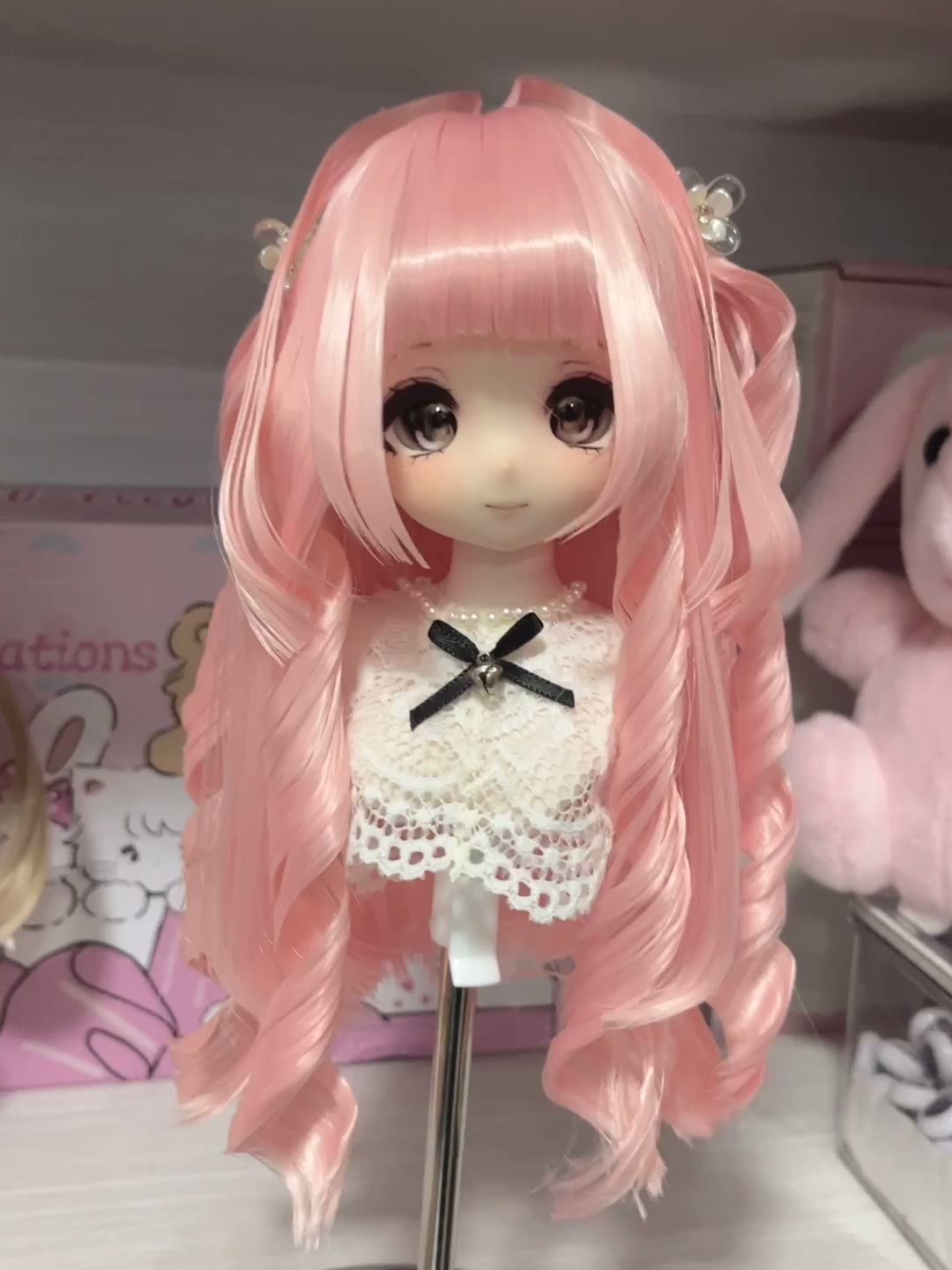 Doll Wig Pastel Pink Twin Tail Curls
