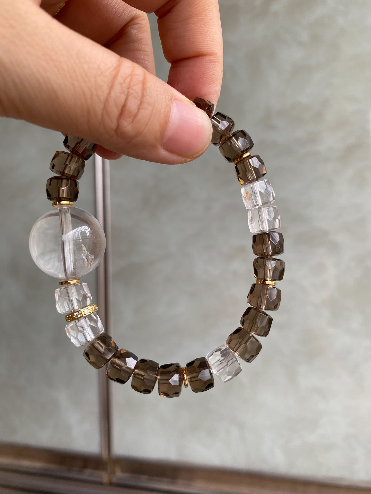 Smoky Quartz Clear Quartz Faceted Bead Bracelet