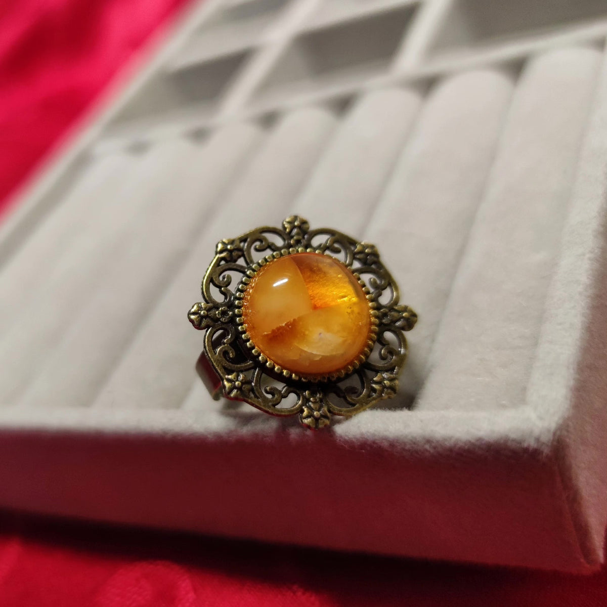 Amber Beeswax Mosaic Vintage Ring
