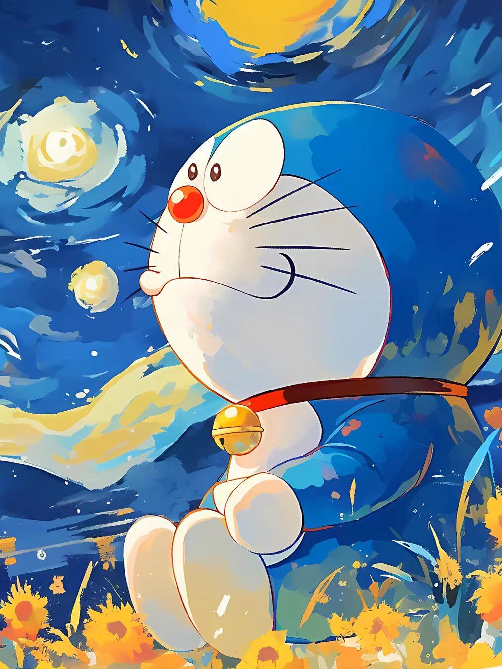 Starry Night Doraemon Framed Art Print