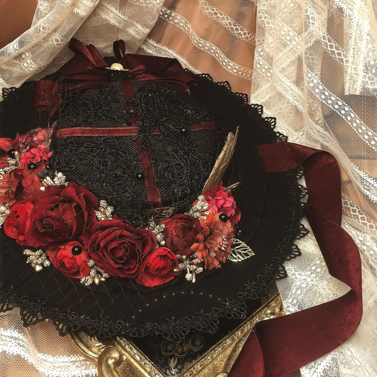 Lolita Straw Hat with Floral Trim