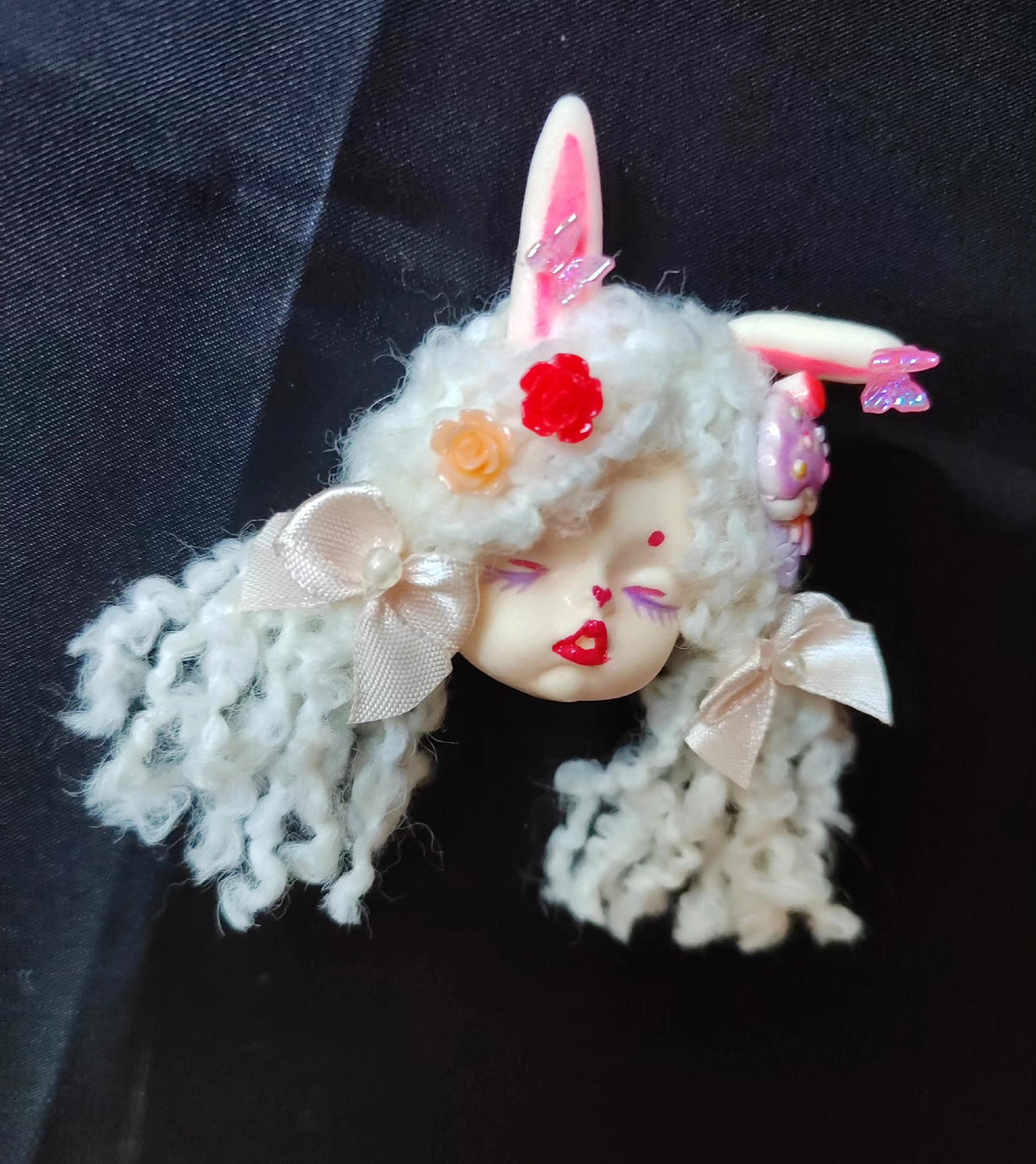 Clay Doll Head Brooch with Lolita Style
