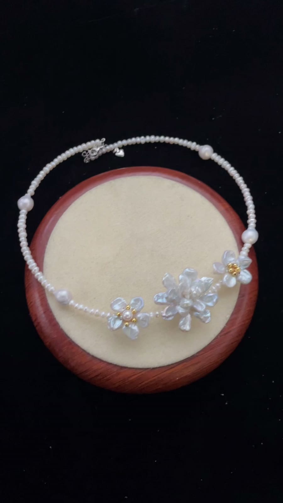 Natural Pearl Choker with Baroque Floral Design
